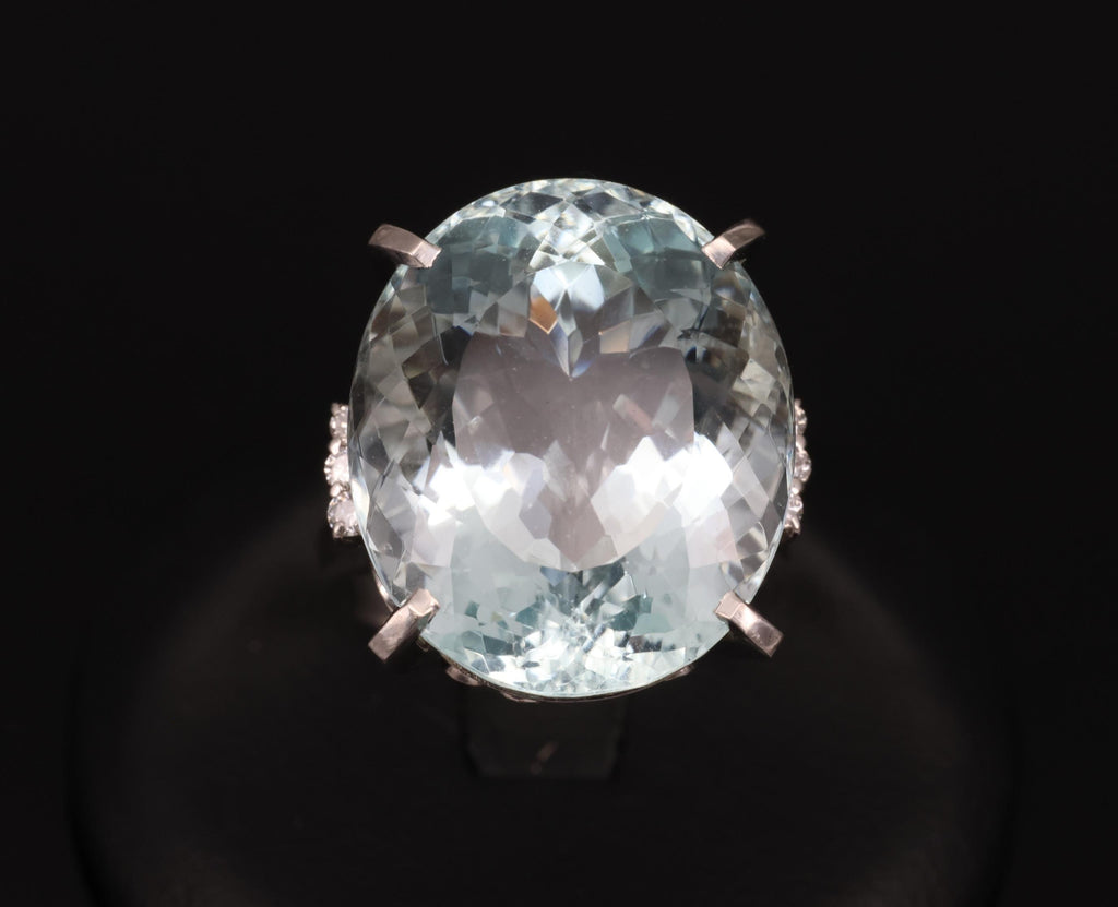 Fine 28.80ct Natural Aquamarine 0.12ct Diamond Platinum Ring 14.8gr Size 8.5