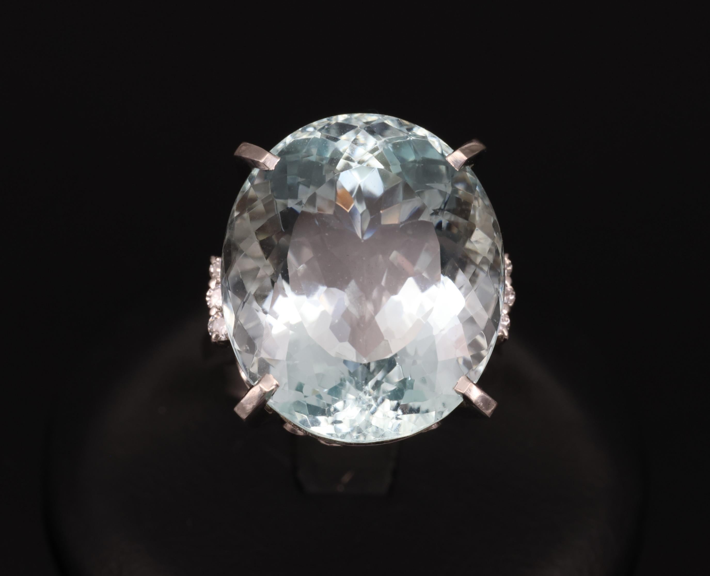 Fine 28.80ct Natural Aquamarine 0.12ct Diamond Platinum Ring 14.8gr Size 8.5