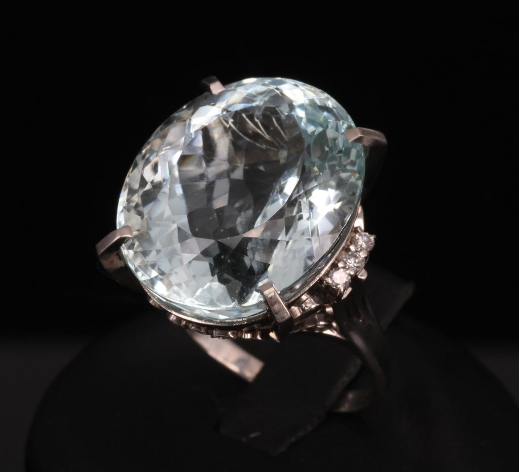 Fine 28.80ct Natural Aquamarine 0.12ct Diamond Platinum Ring 14.8gr Size 8.5