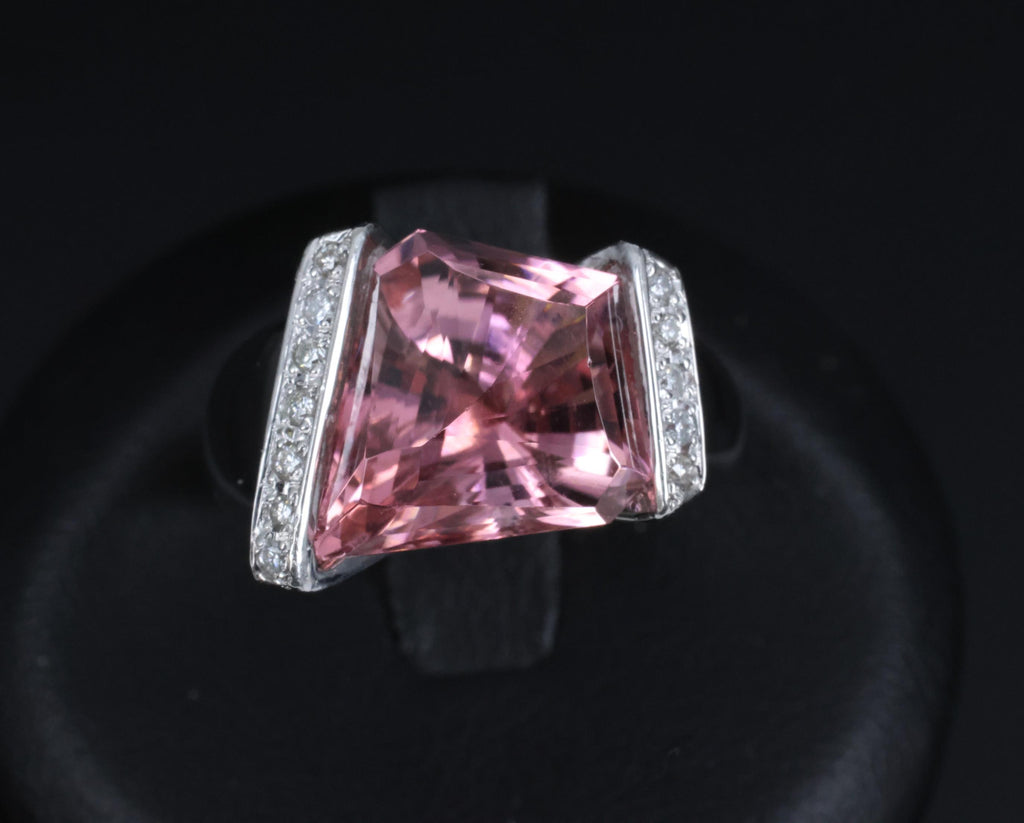 Asymmetric 6.72ct Natural Pink Tourmaline 0.22ct Diamond Platinum Ring Size 6.5