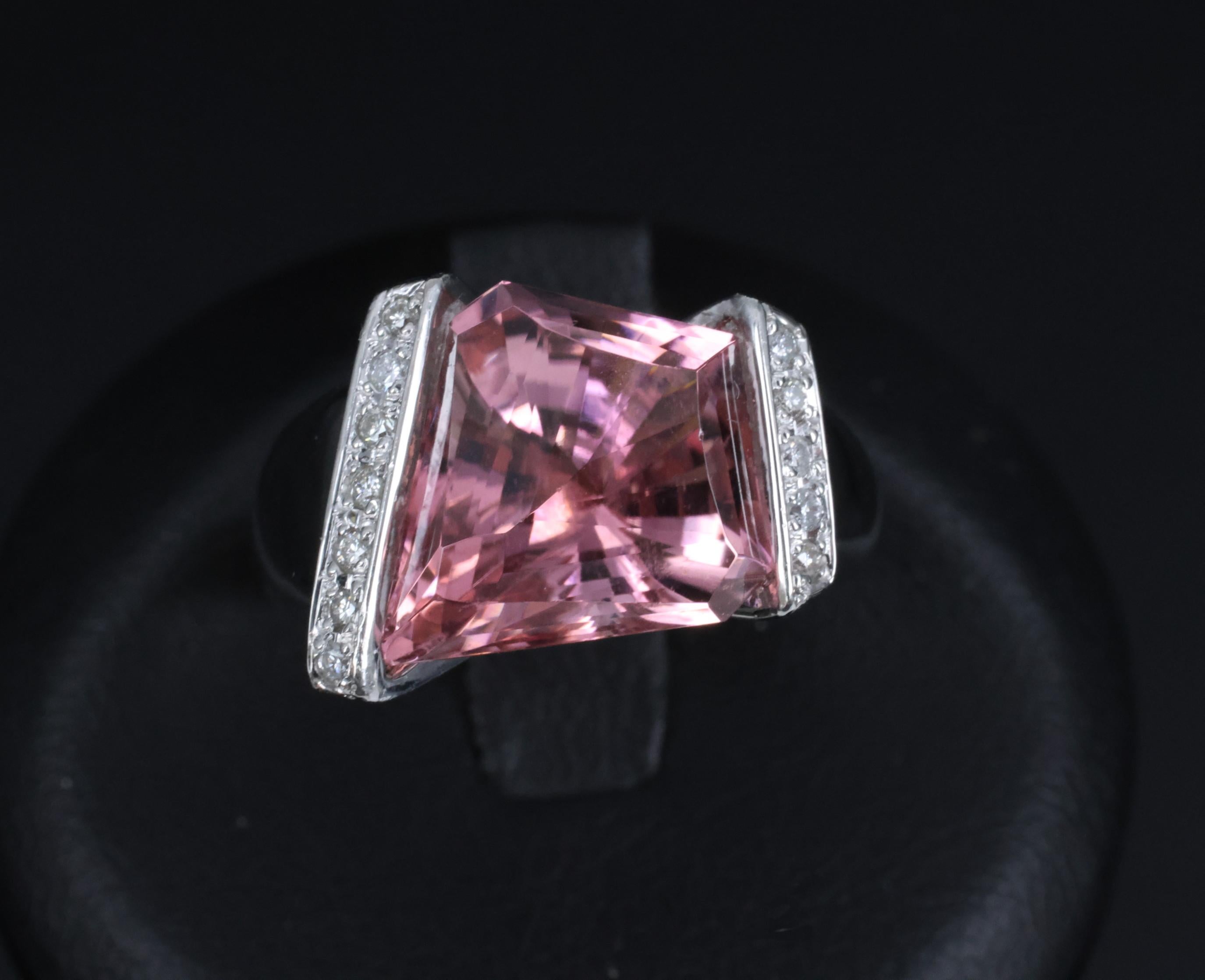 Asymmetric 6.72ct Natural Pink Tourmaline 0.22ct Diamond Platinum Ring Size 6.5