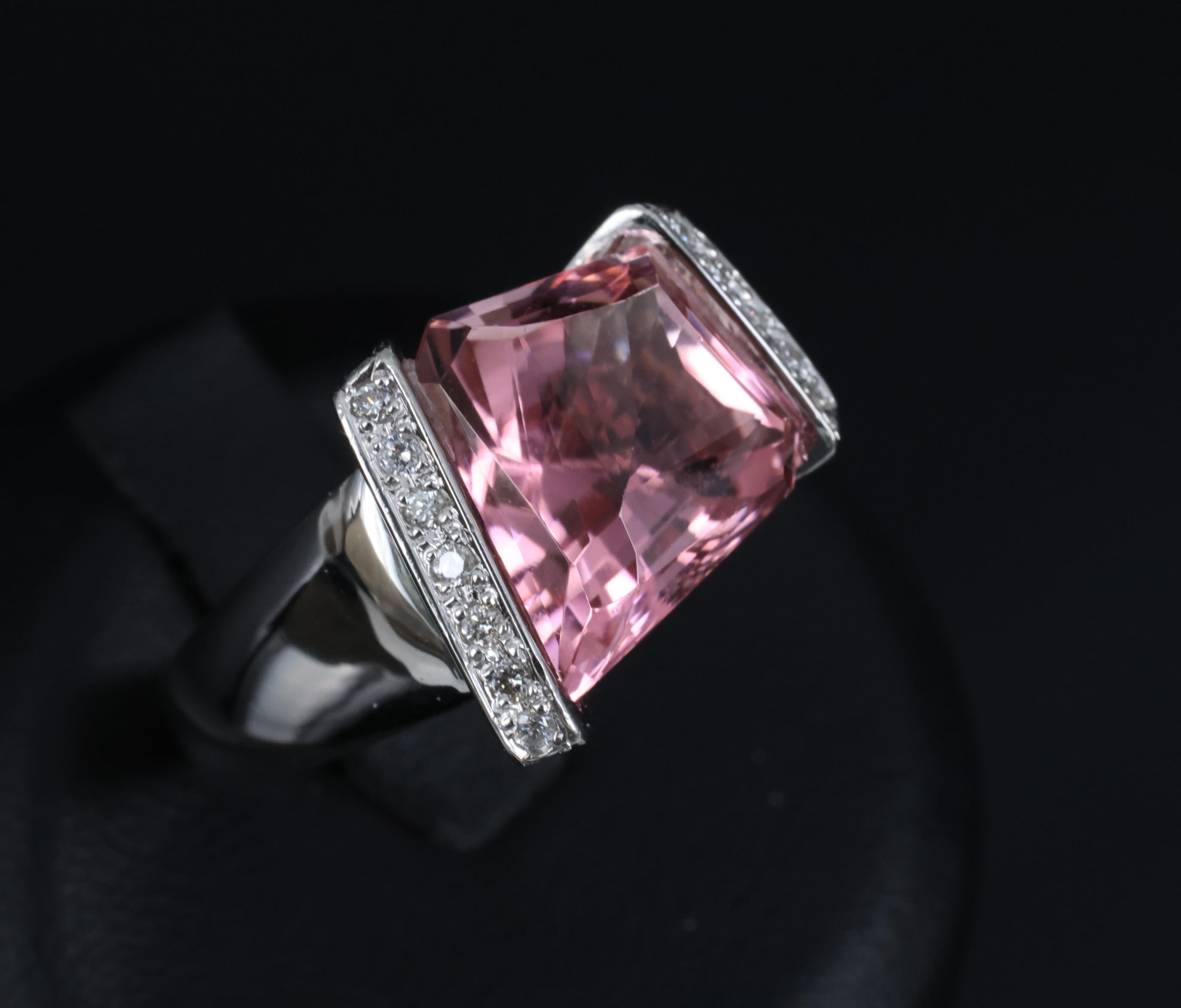 Asymmetric 6.72ct Natural Pink Tourmaline 0.22ct Diamond Platinum Ring Size 6.5