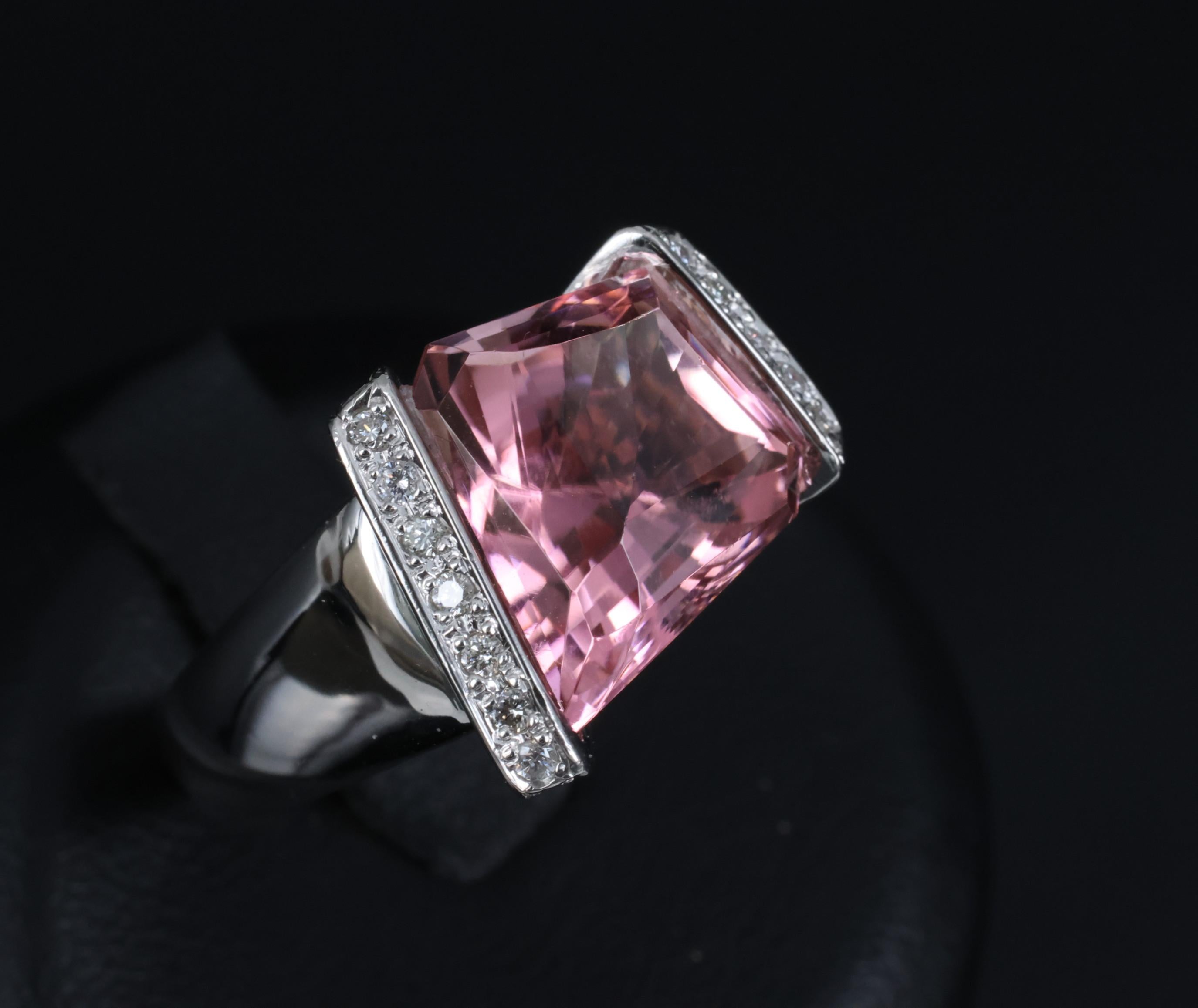 Asymmetric 6.72ct Natural Pink Tourmaline 0.22ct Diamond Platinum Ring Size 6.5