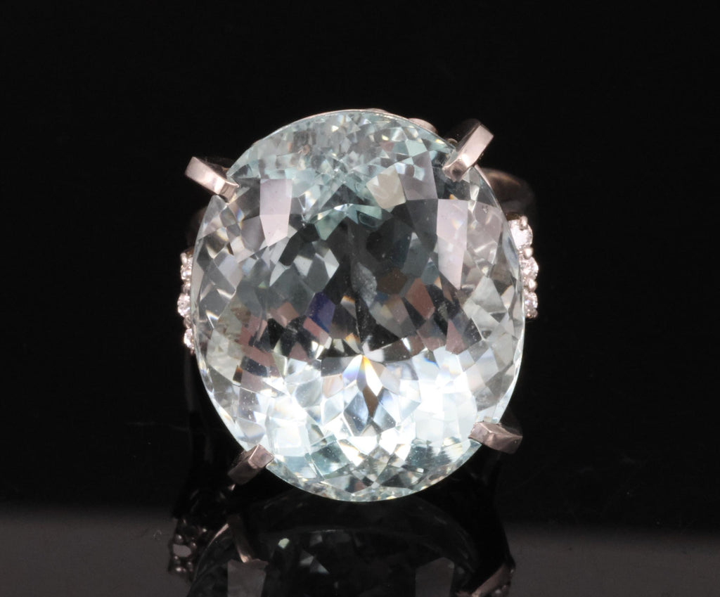 Fine 28.80ct Natural Aquamarine 0.12ct Diamond Platinum Ring 14.8gr Size 8.5