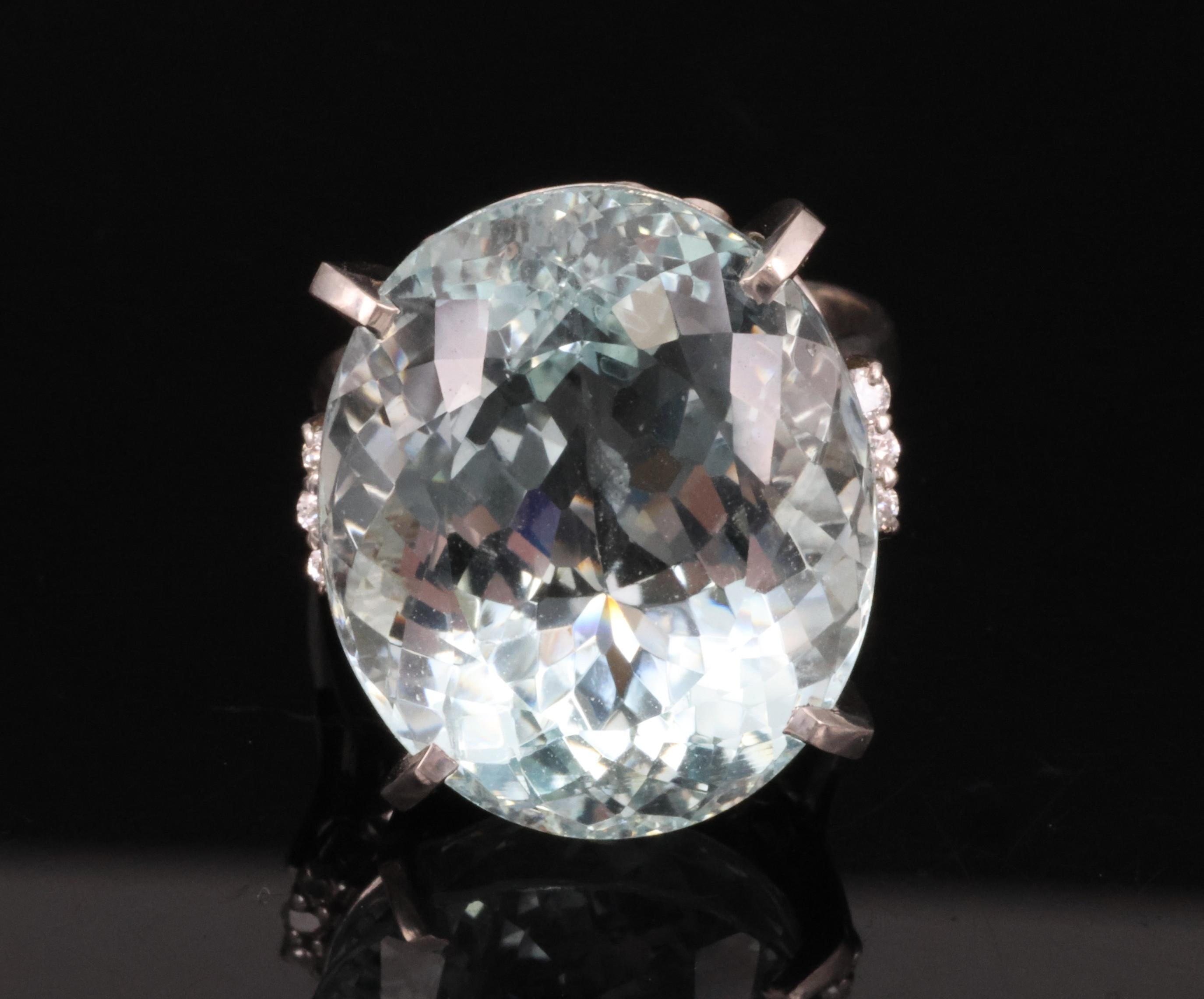 Fine 28.80ct Natural Aquamarine 0.12ct Diamond Platinum Ring 14.8gr Size 8.5
