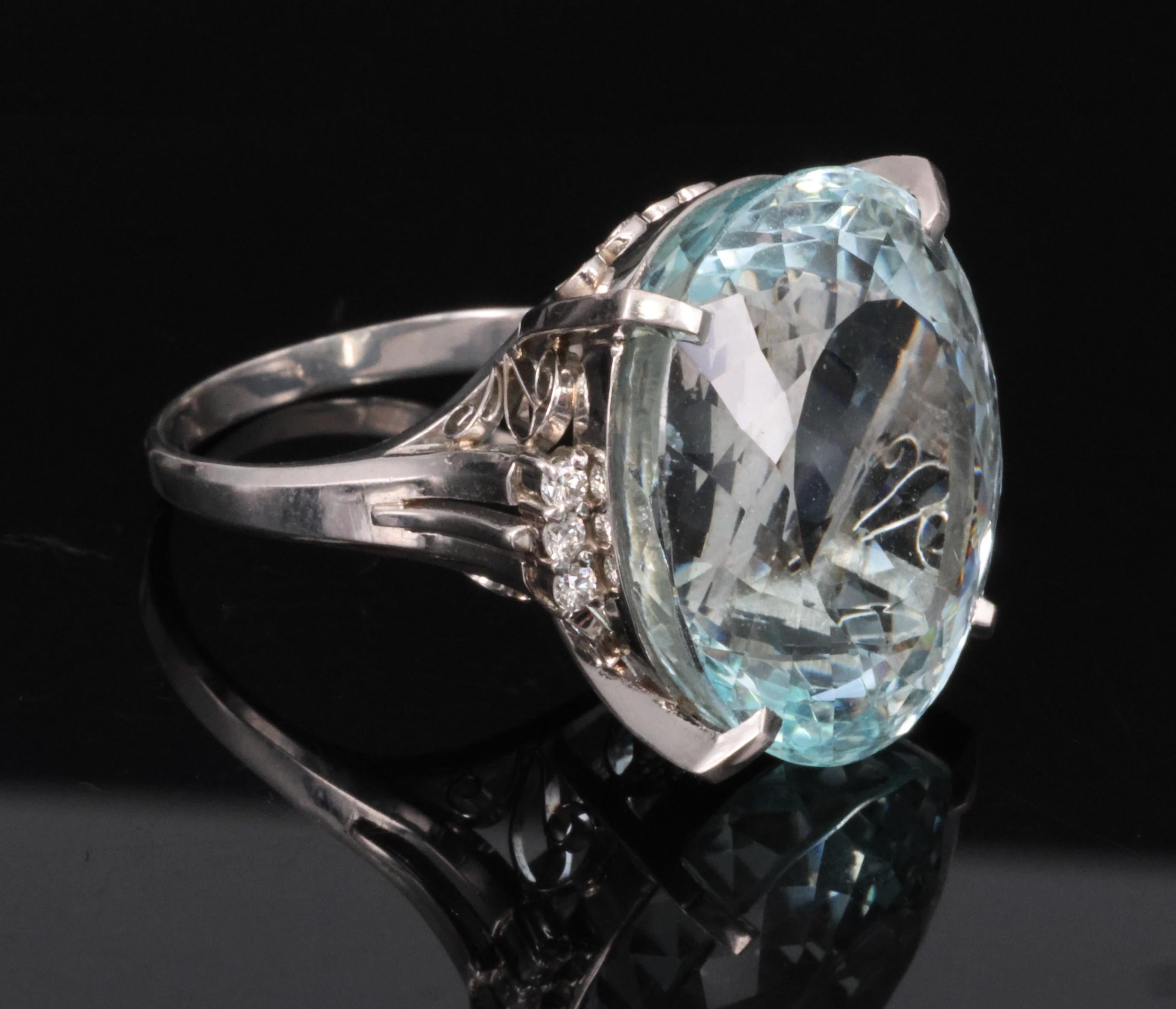 Fine 28.80ct Natural Aquamarine 0.12ct Diamond Platinum Ring 14.8gr Size 8.5