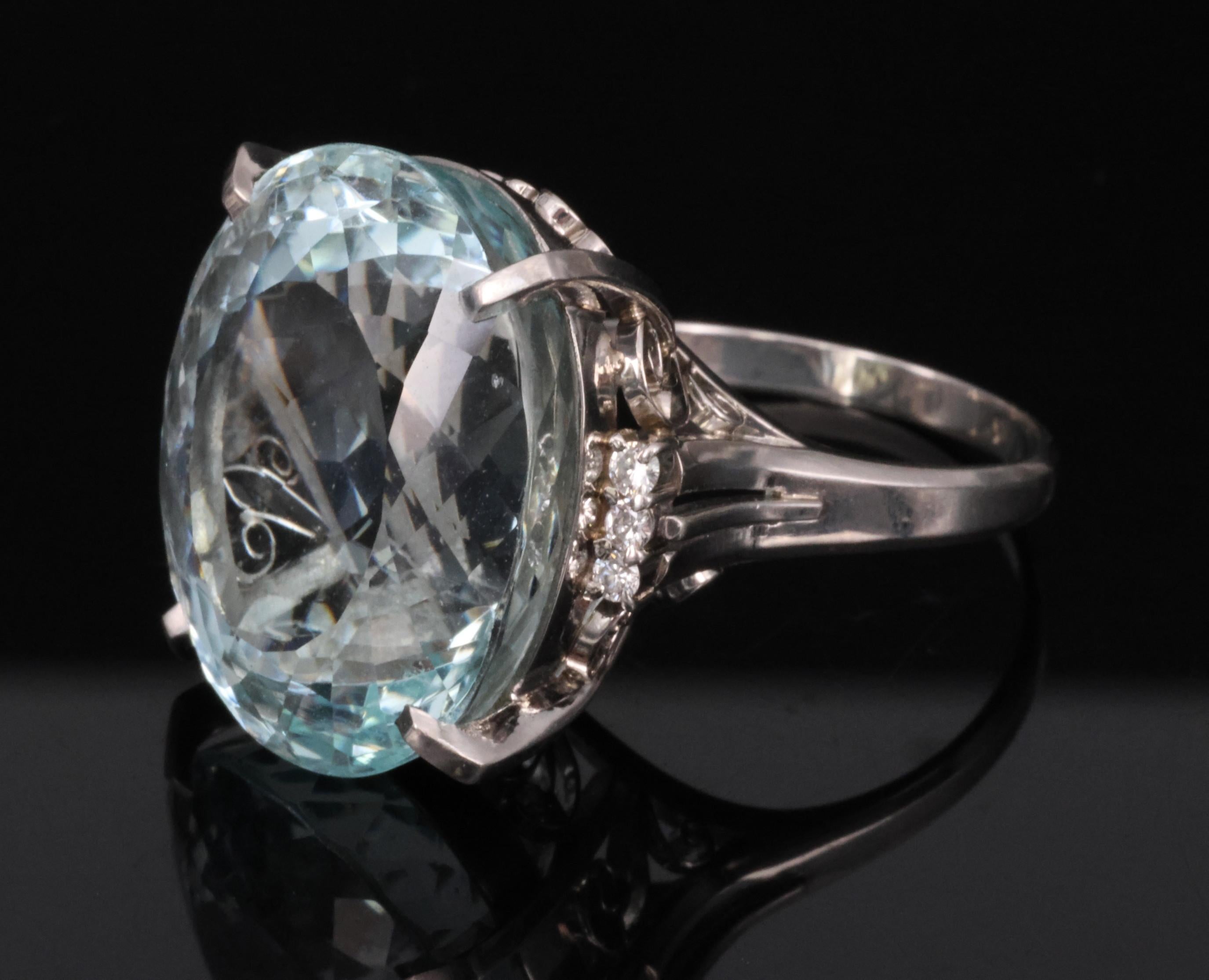 Fine 28.80ct Natural Aquamarine 0.12ct Diamond Platinum Ring 14.8gr Size 8.5