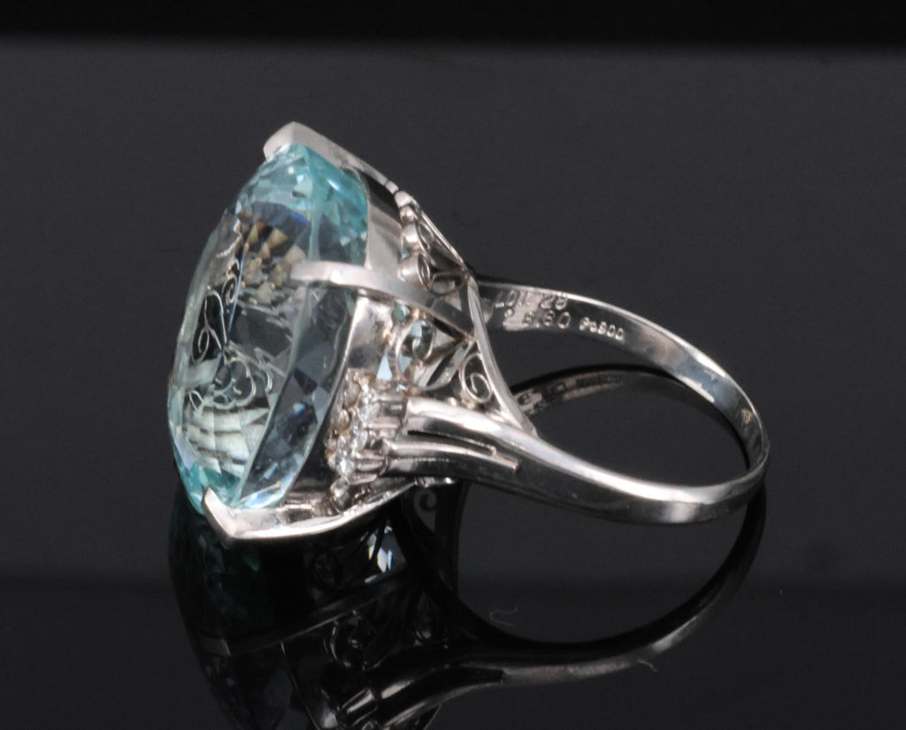Fine 28.80ct Natural Aquamarine 0.12ct Diamond Platinum Ring 14.8gr Size 8.5