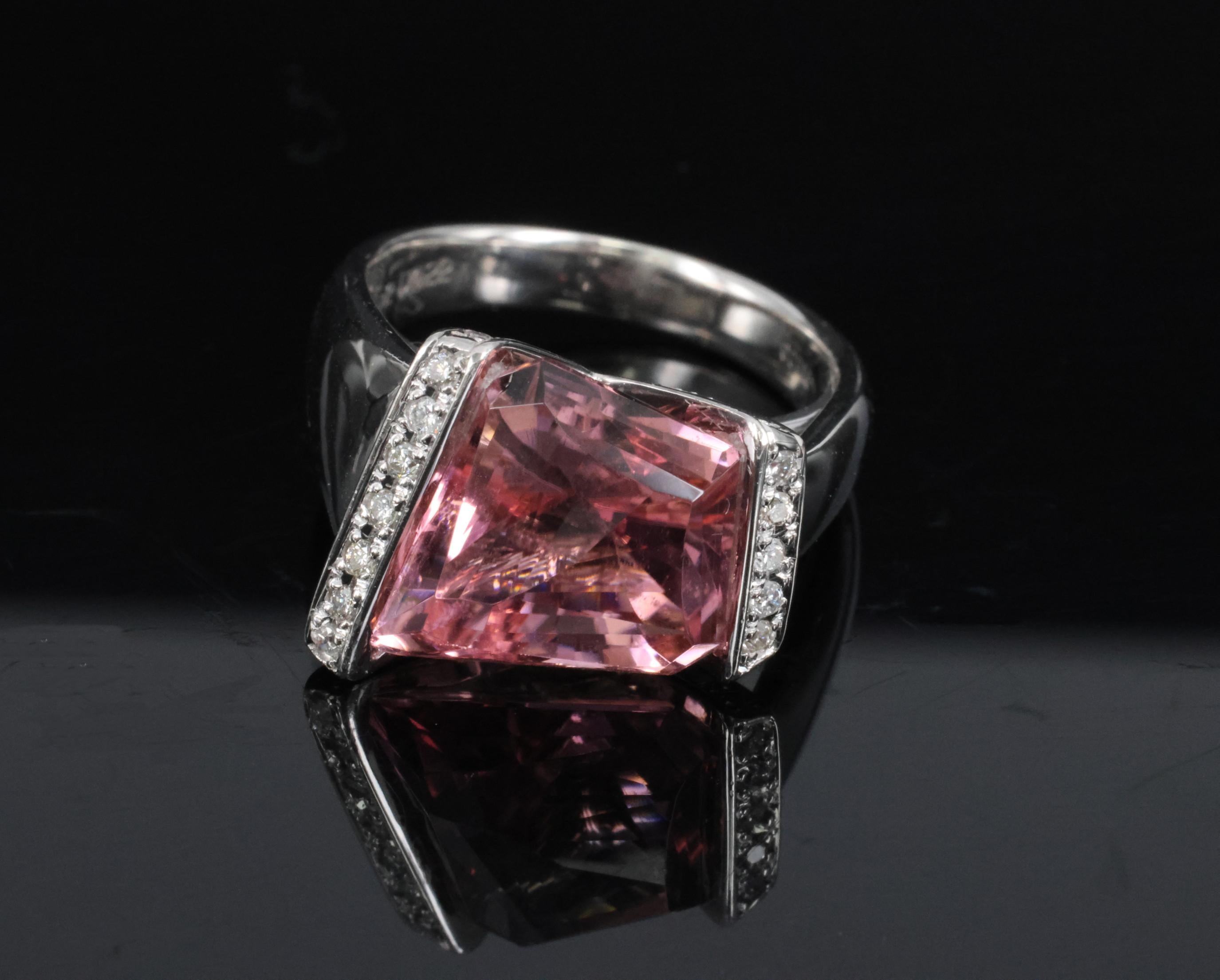Asymmetric 6.72ct Natural Pink Tourmaline 0.22ct Diamond Platinum Ring Size 6.5