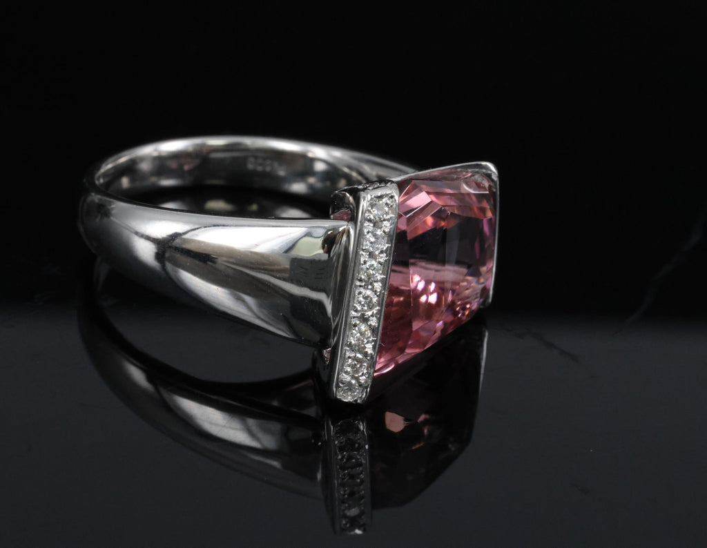 Asymmetric 6.72ct Natural Pink Tourmaline 0.22ct Diamond Platinum Ring Size 6.5