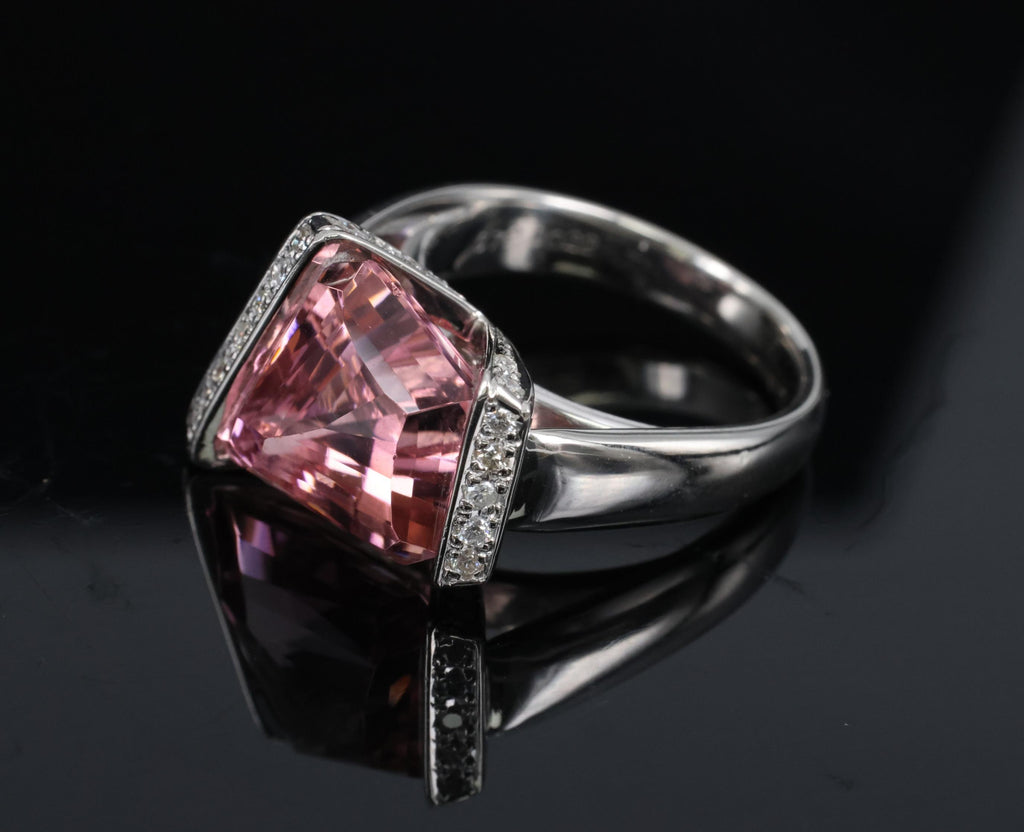 Asymmetric 6.72ct Natural Pink Tourmaline 0.22ct Diamond Platinum Ring Size 6.5