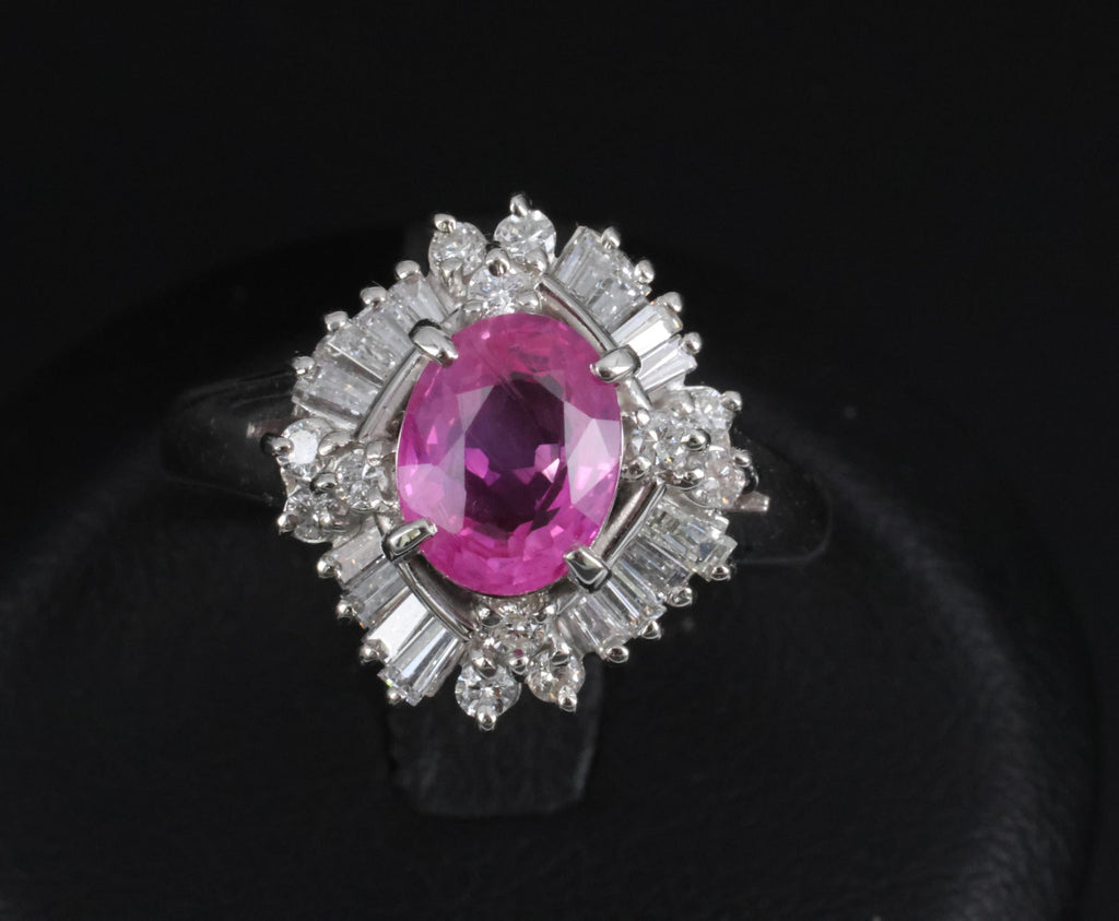 Fine 1.76ct GIA Ceylon Pink Sapphire & 0.71ct Diamond Platinum Ring Size 8.75