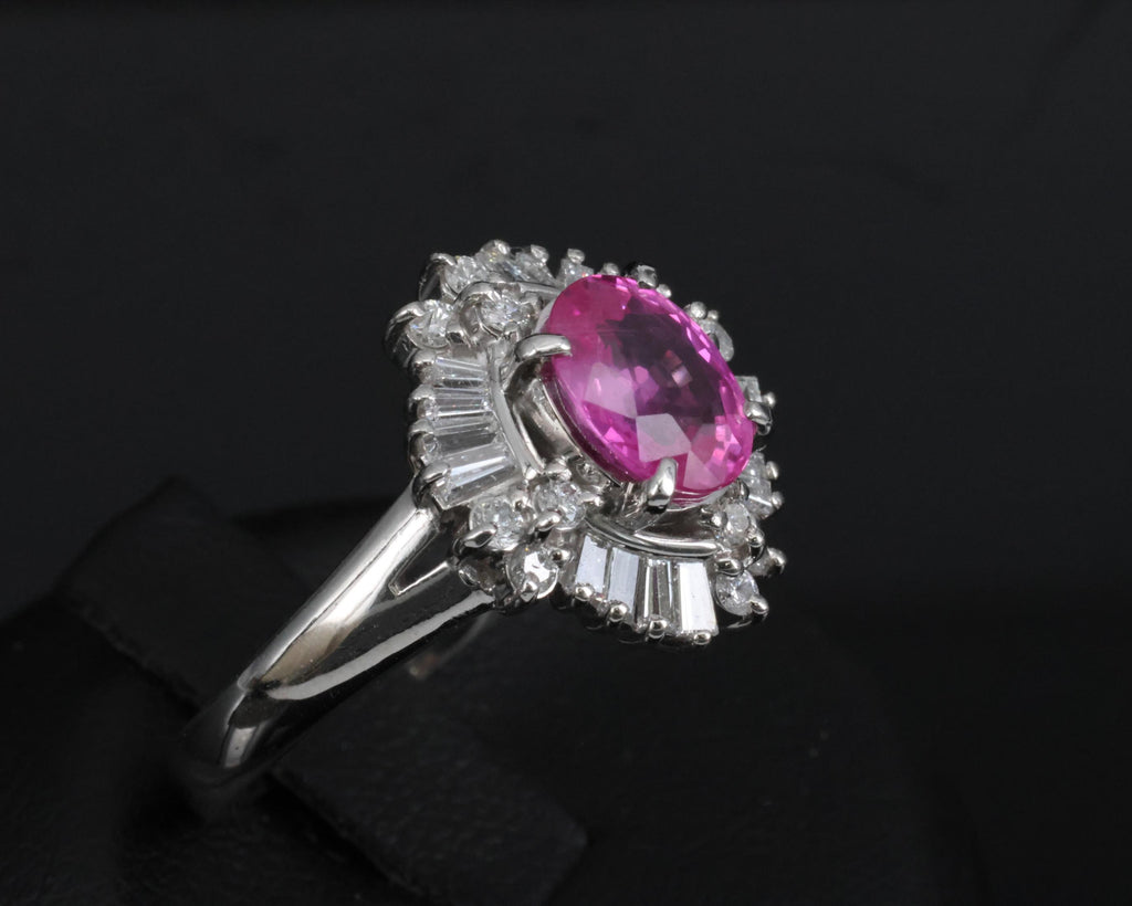 Fine 1.76ct GIA Ceylon Pink Sapphire & 0.71ct Diamond Platinum Ring Size 8.75