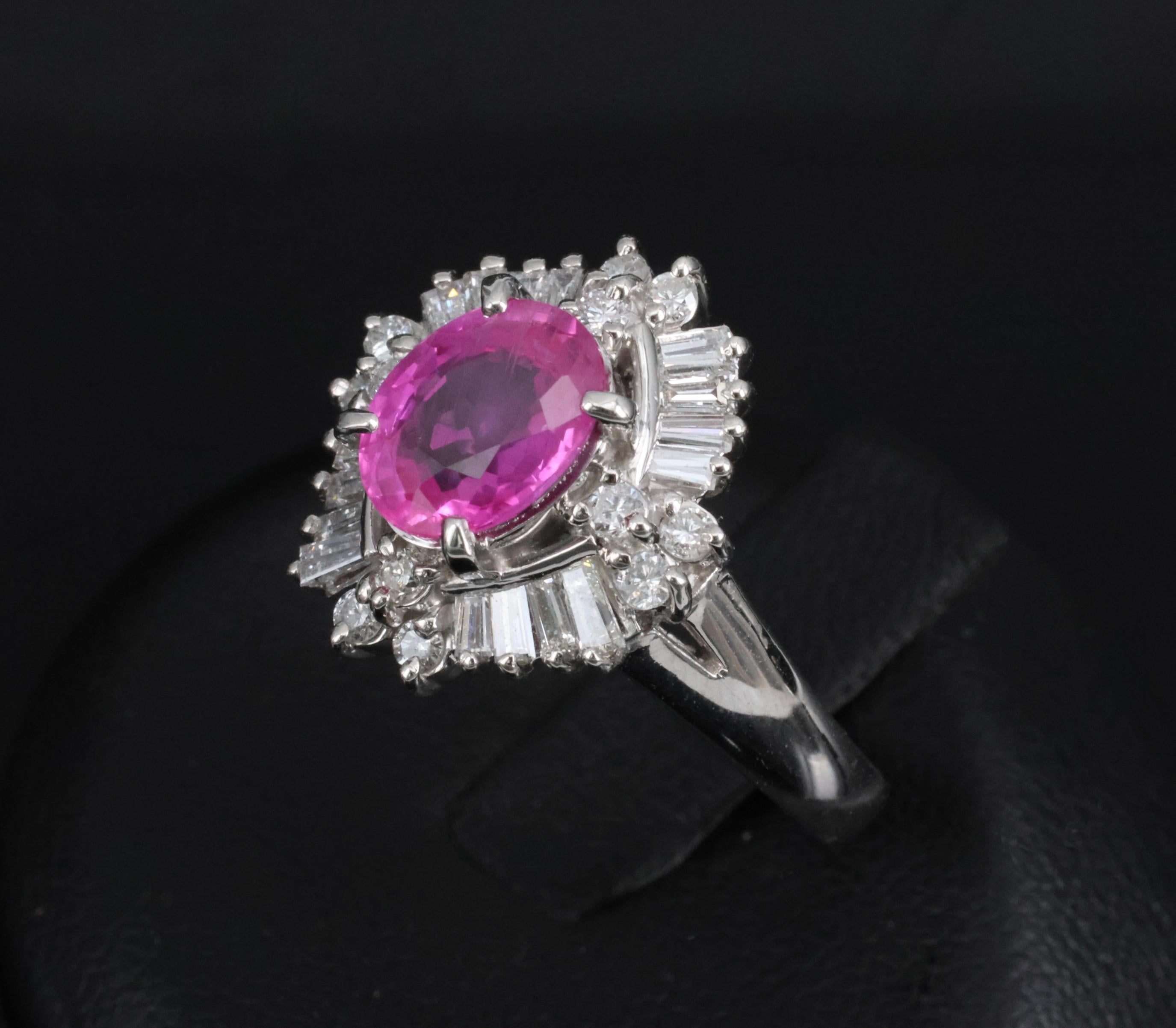 Fine 1.76ct GIA Ceylon Pink Sapphire & 0.71ct Diamond Platinum Ring Size 8.75