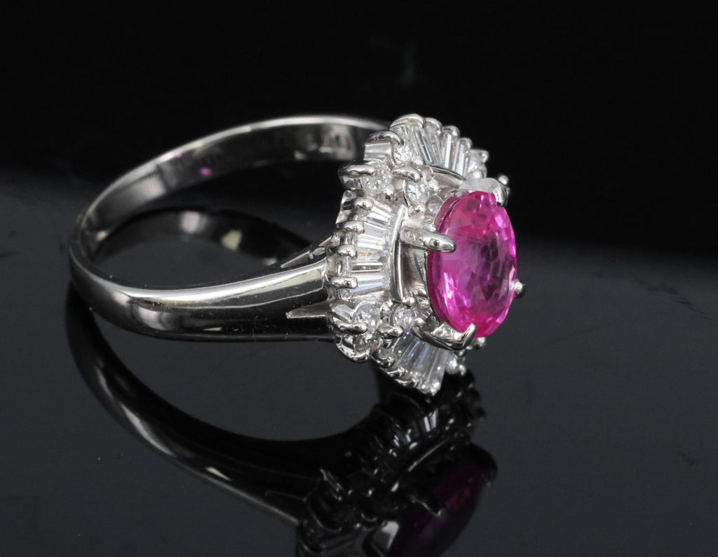 Fine 1.76ct GIA Ceylon Pink Sapphire & 0.71ct Diamond Platinum Ring Size 8.75