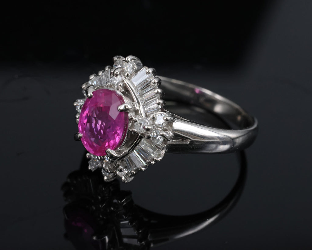 Fine 1.76ct GIA Ceylon Pink Sapphire & 0.71ct Diamond Platinum Ring Size 8.75