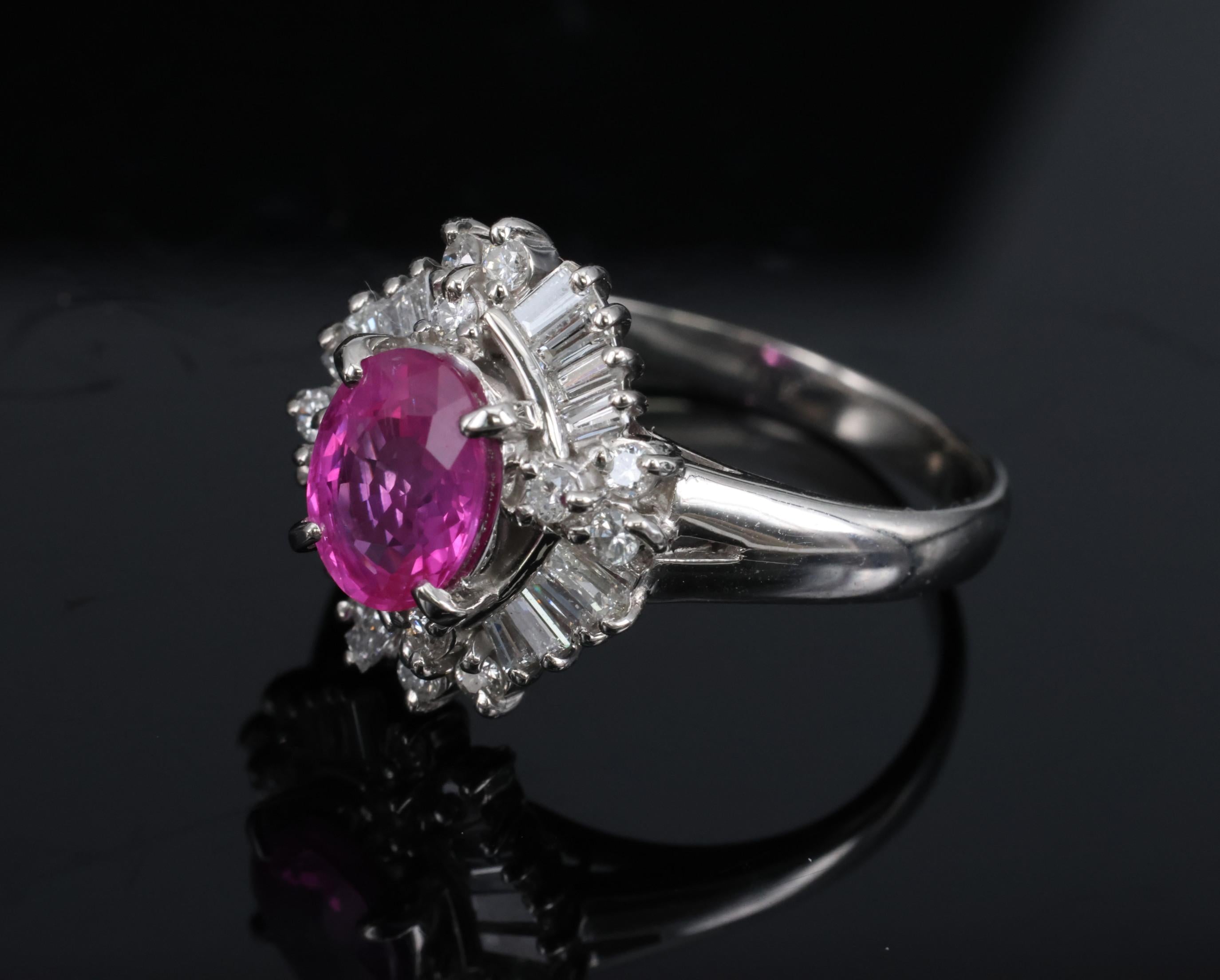 Fine 1.76ct GIA Ceylon Pink Sapphire & 0.71ct Diamond Platinum Ring Size 8.75