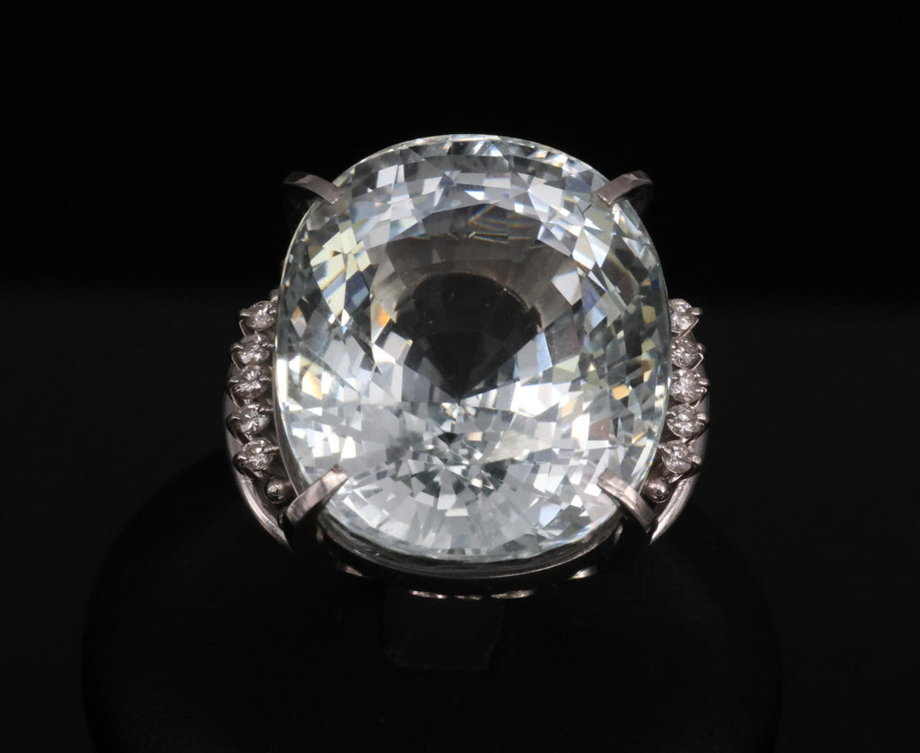 Rare 62.78ct Natural Aquamarine & 0.25ct Diamond Platinum Ring, 29.1g Size 6