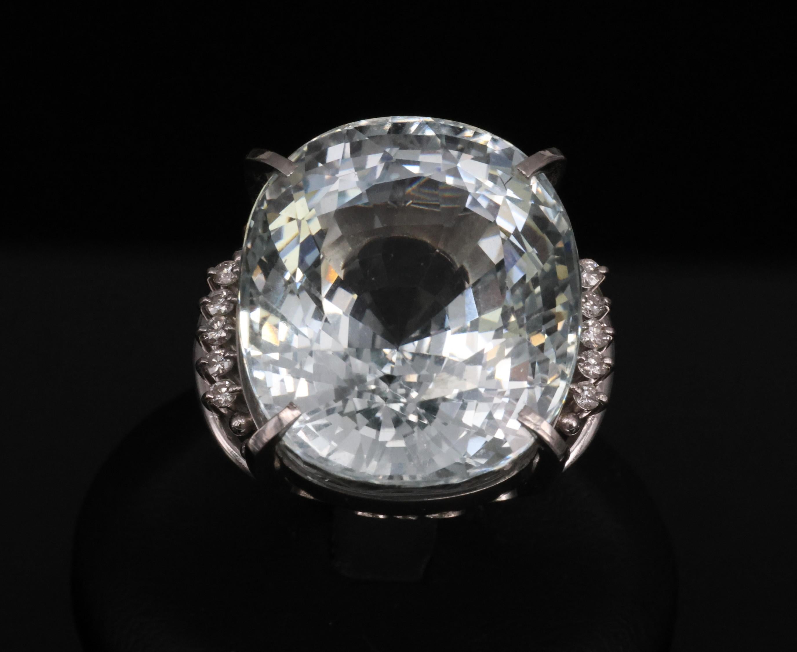 Rare 62.78ct Natural Aquamarine & 0.25ct Diamond Platinum Ring, 29.1g Size 6