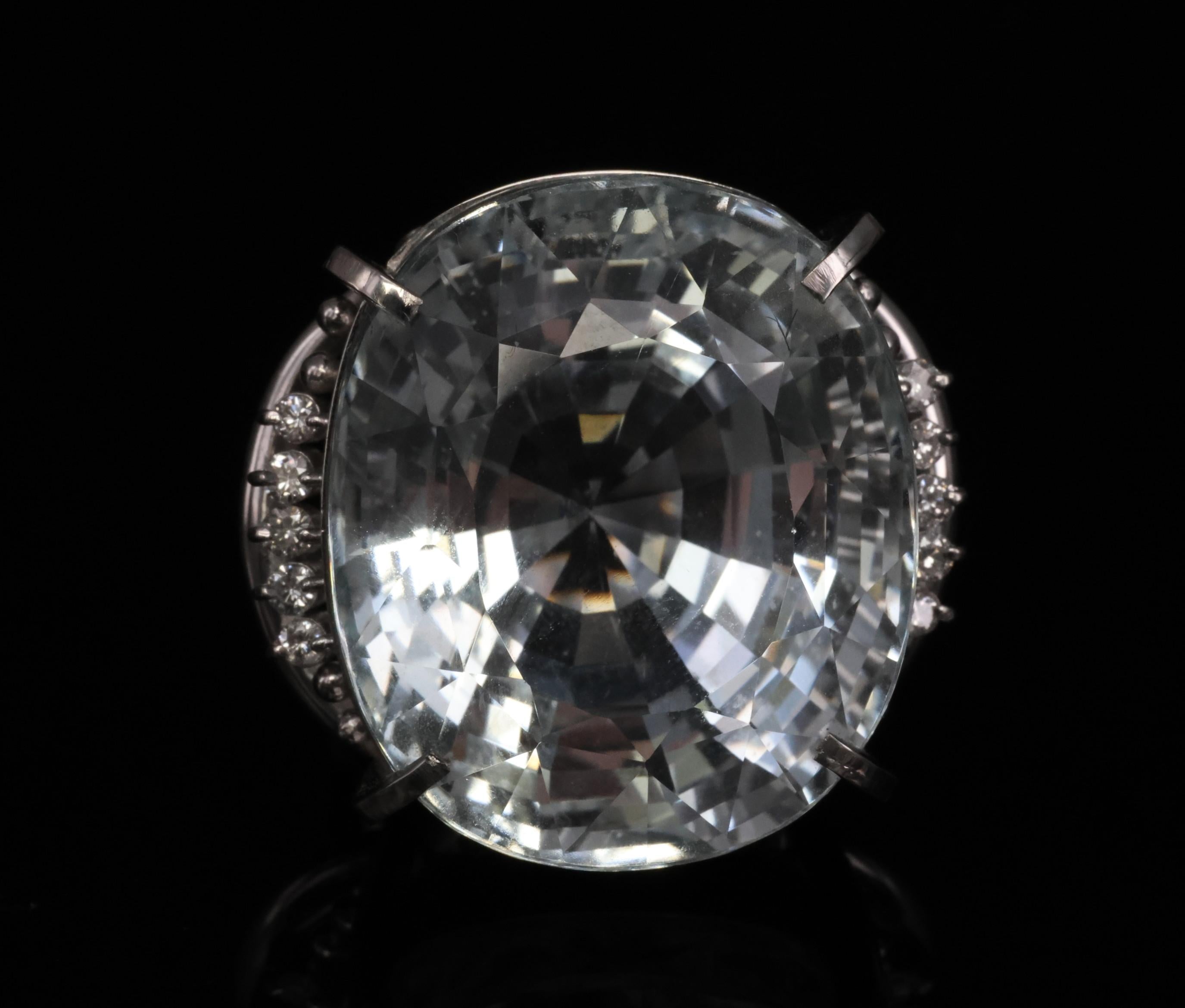 Rare 62.78ct Natural Aquamarine & 0.25ct Diamond Platinum Ring, 29.1g Size 6