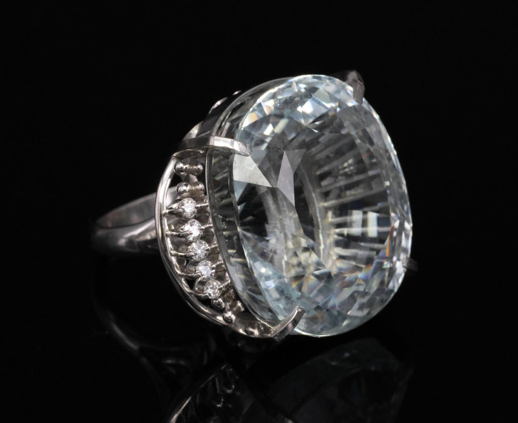 Rare 62.78ct Natural Aquamarine & 0.25ct Diamond Platinum Ring, 29.1g Size 6