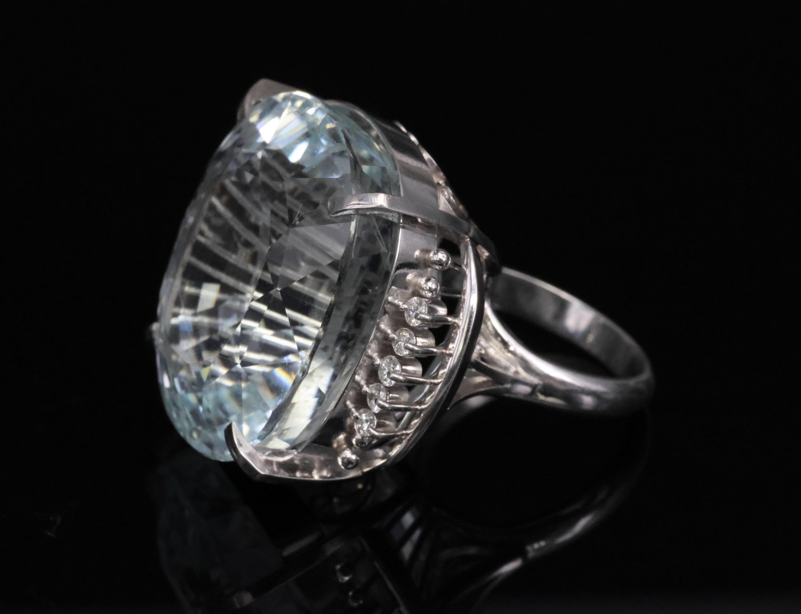 Rare 62.78ct Natural Aquamarine & 0.25ct Diamond Platinum Ring, 29.1g Size 6