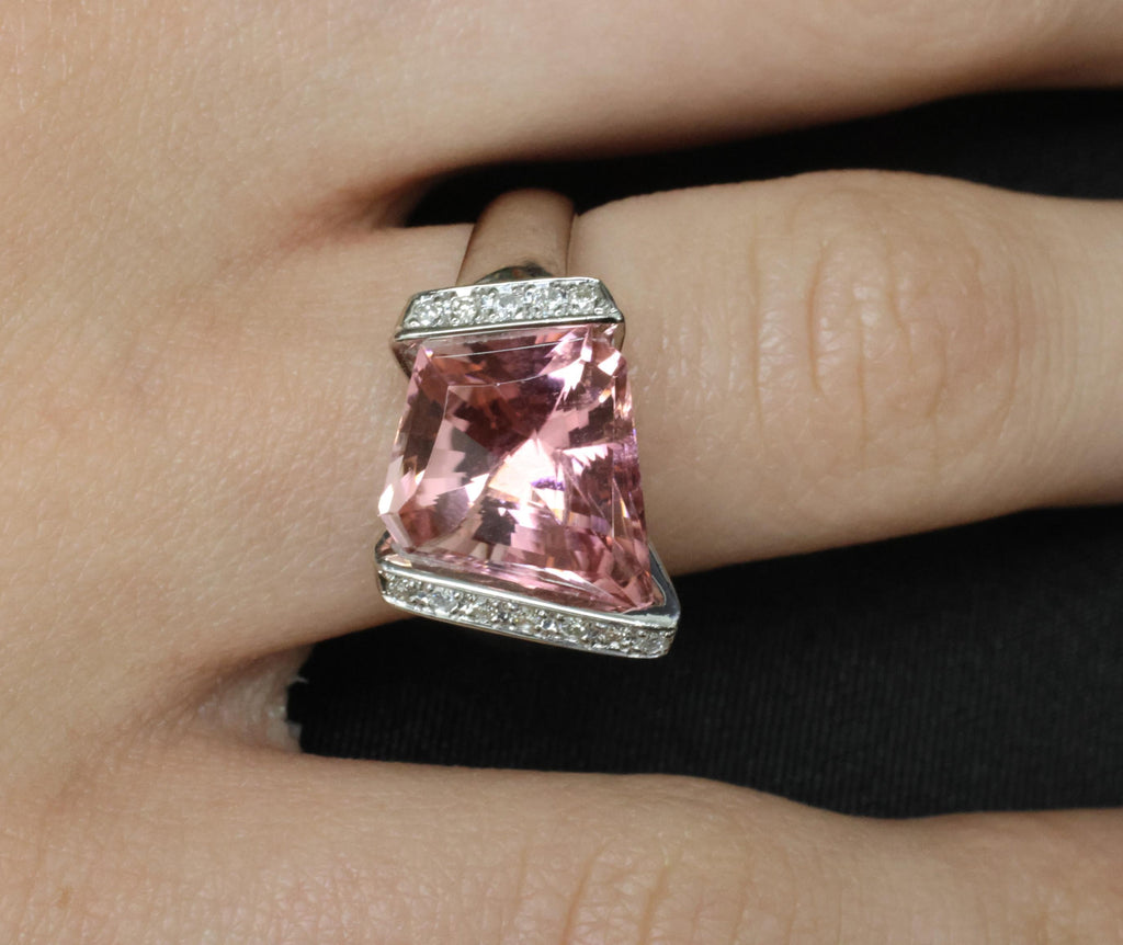 Asymmetric 6.72ct Natural Pink Tourmaline 0.22ct Diamond Platinum Ring Size 6.5