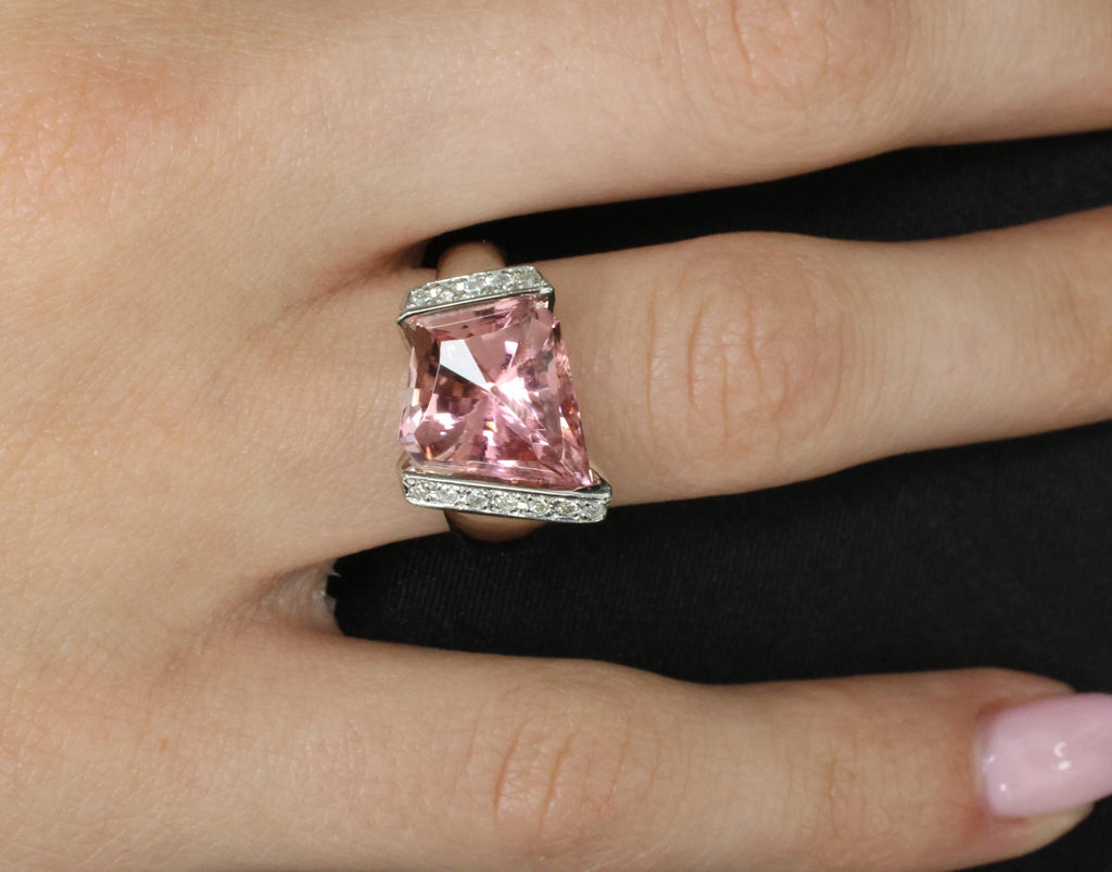 Asymmetric 6.72ct Natural Pink Tourmaline 0.22ct Diamond Platinum Ring Size 6.5