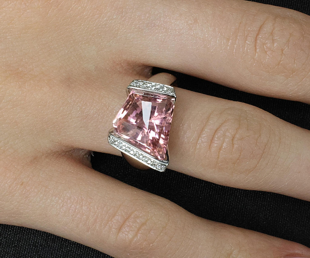 Asymmetric 6.72ct Natural Pink Tourmaline 0.22ct Diamond Platinum Ring Size 6.5