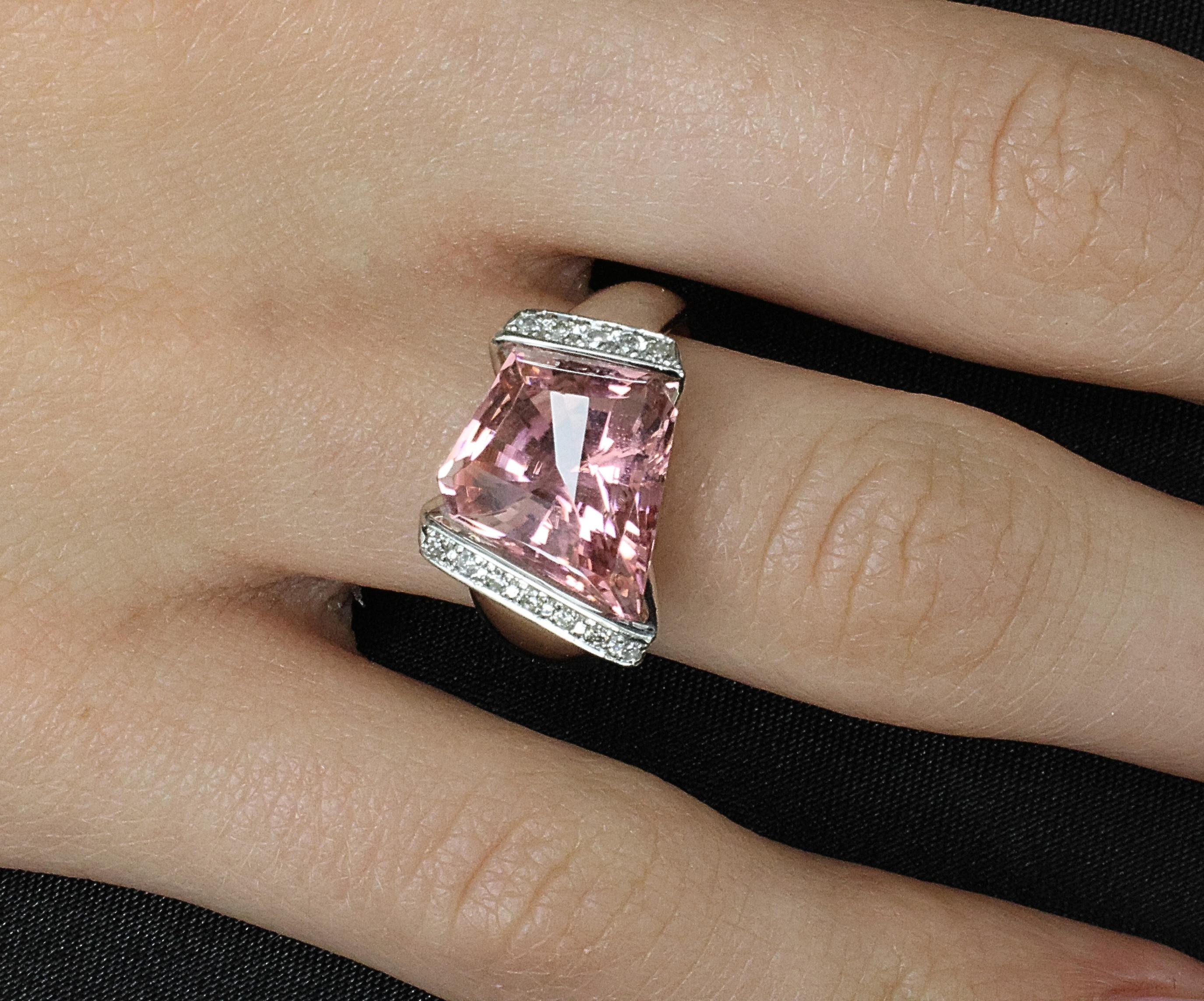 Asymmetric 6.72ct Natural Pink Tourmaline 0.22ct Diamond Platinum Ring Size 6.5