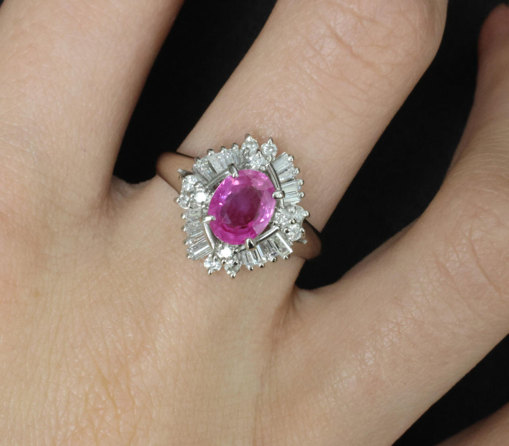 Fine 1.76ct GIA Ceylon Pink Sapphire & 0.71ct Diamond Platinum Ring Size 8.75