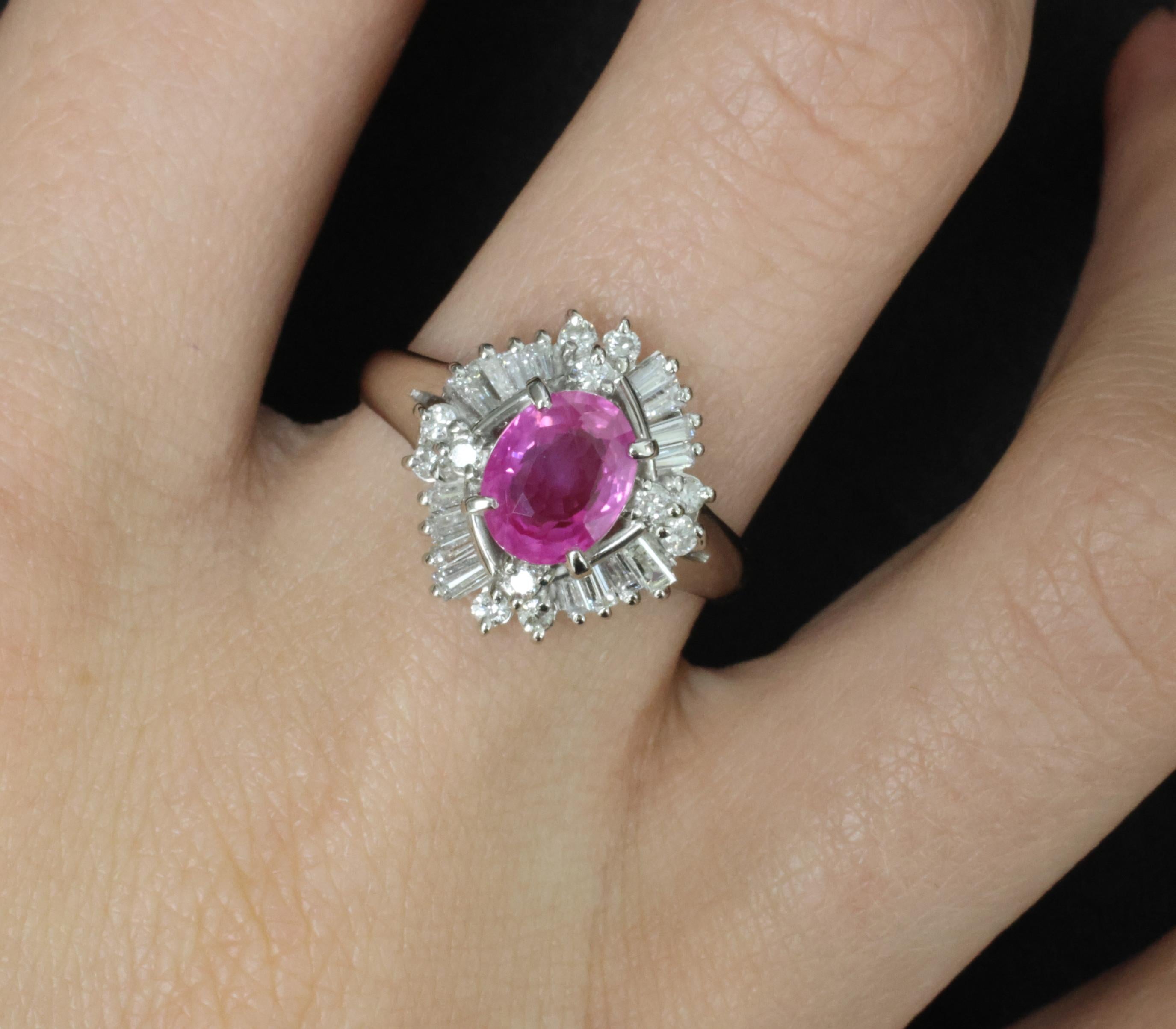 Fine 1.76ct GIA Ceylon Pink Sapphire & 0.71ct Diamond Platinum Ring Size 8.75