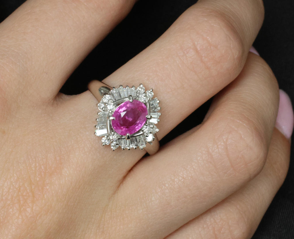 Fine 1.76ct GIA Ceylon Pink Sapphire & 0.71ct Diamond Platinum Ring Size 8.75