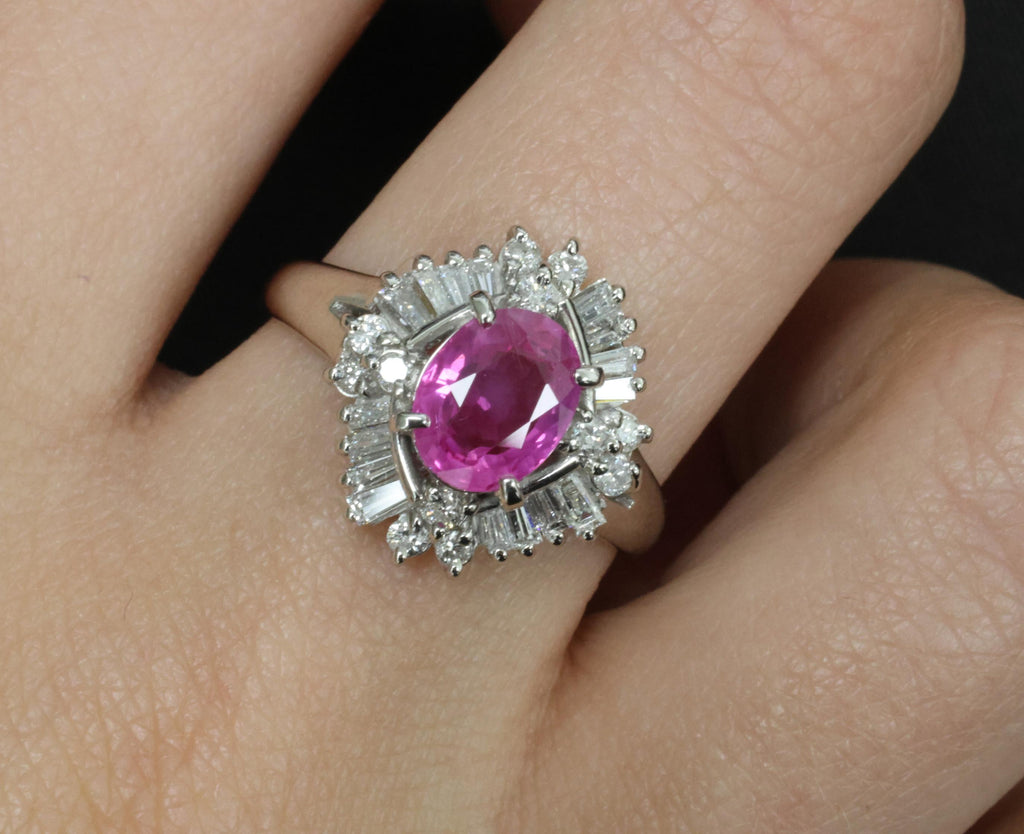 Fine 1.76ct GIA Ceylon Pink Sapphire & 0.71ct Diamond Platinum Ring Size 8.75