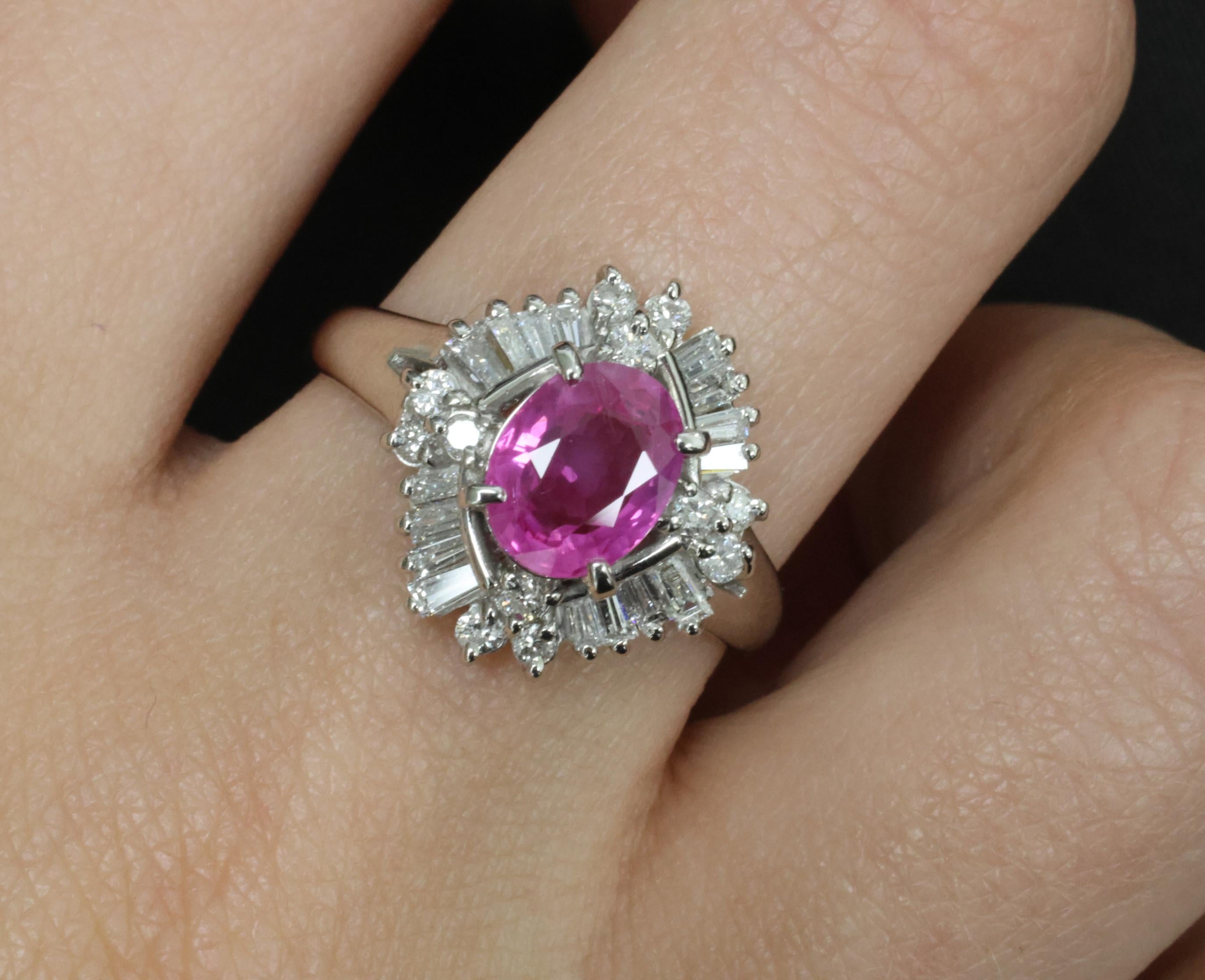 Fine 1.76ct GIA Ceylon Pink Sapphire & 0.71ct Diamond Platinum Ring Size 8.75
