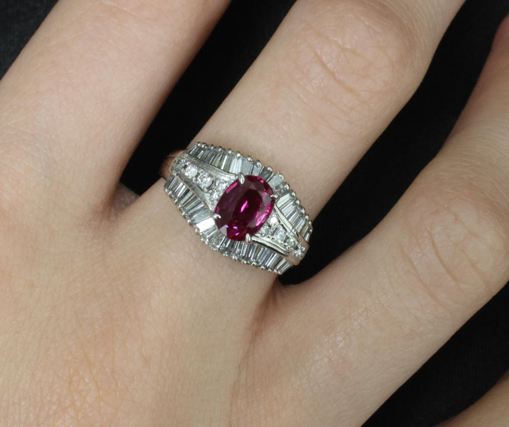 Fine 1.59ct GIA Intense Red Burma Ruby & 1.22ct Diamond Platinum Ring, Size 7.75