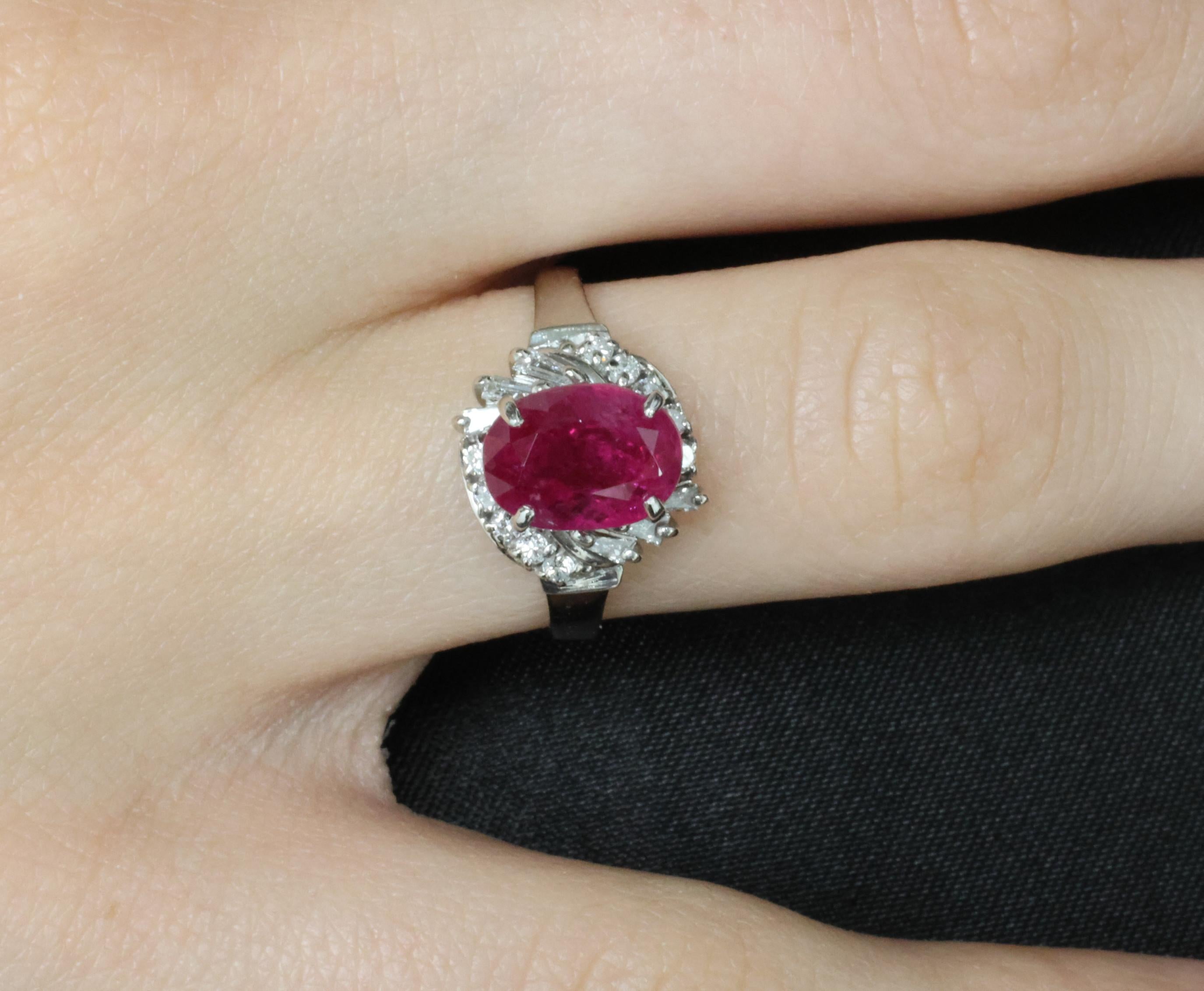 Rare 2.98ct GIA Burma NO HEAT Natural Ruby & 0.34ct Diamond Platinum Ring Size 6