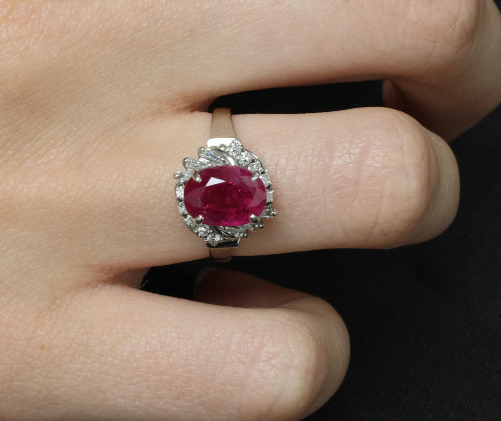 Rare 2.98ct GIA Burma NO HEAT Natural Ruby & 0.34ct Diamond Platinum Ring Size 6