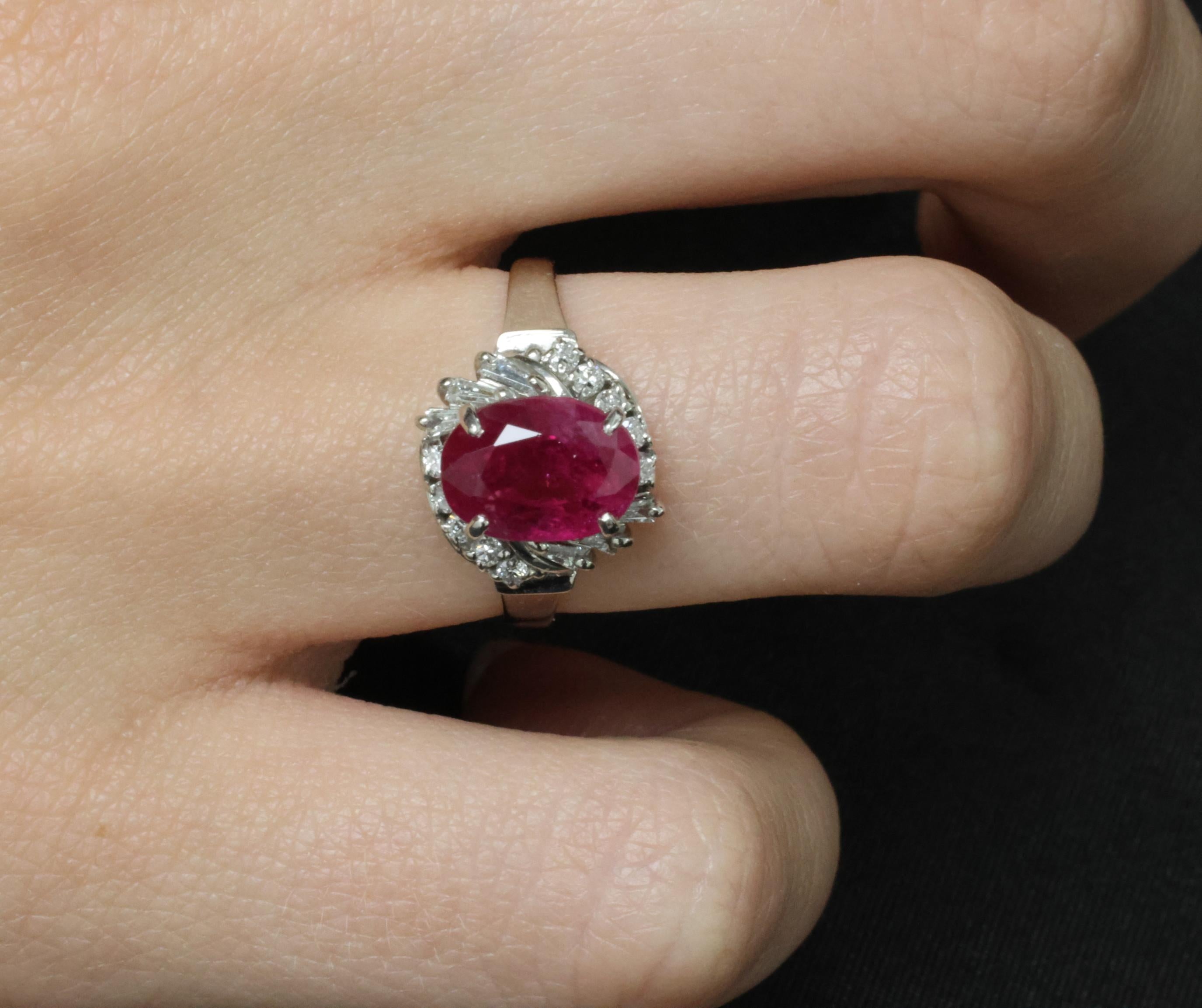 Rare 2.98ct GIA Burma NO HEAT Natural Ruby & 0.34ct Diamond Platinum Ring Size 6