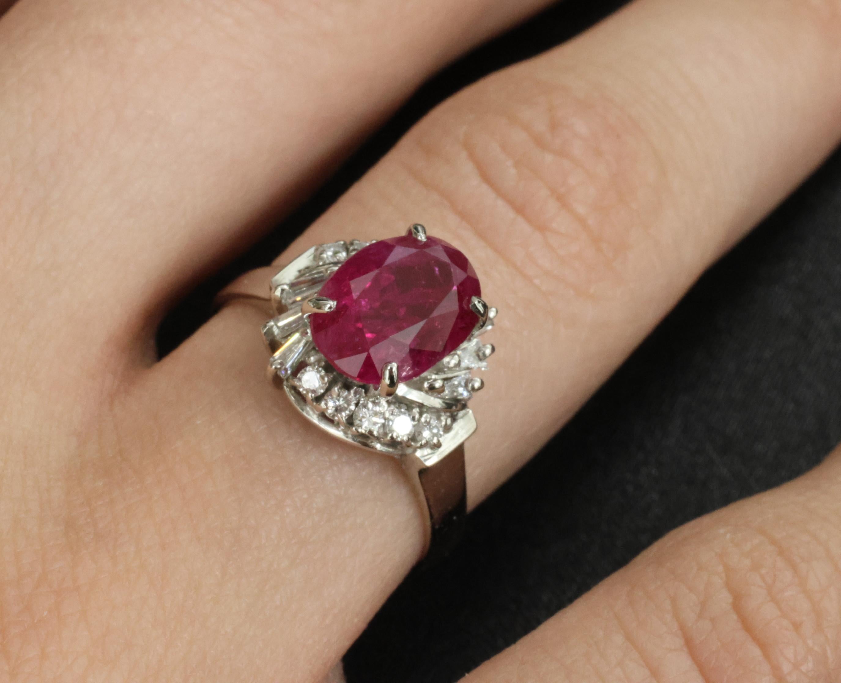 Rare 2.98ct GIA Burma NO HEAT Natural Ruby & 0.34ct Diamond Platinum Ring Size 6