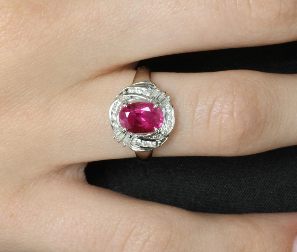 Fine 1.90ct GIA Burma Ruby & 0.28ct Diamond Platinum Ring, Size 6.25