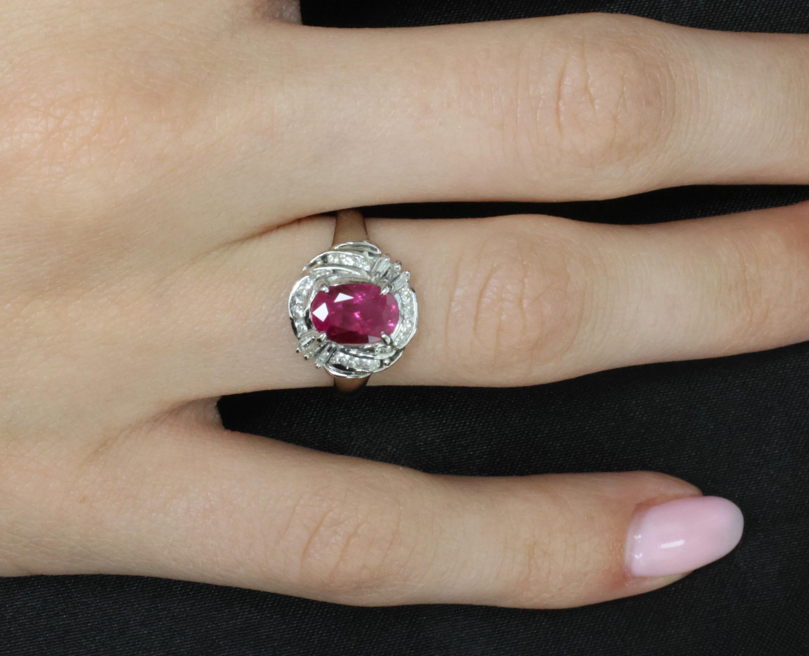 Fine 1.90ct GIA Burma Ruby & 0.28ct Diamond Platinum Ring, Size 6.25