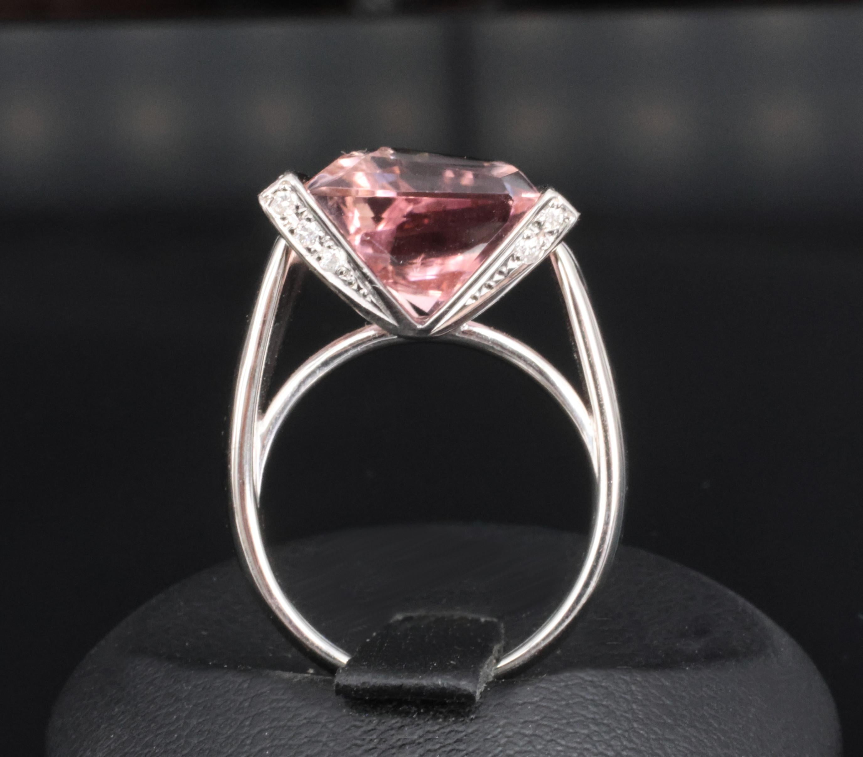Asymmetric 6.72ct Natural Pink Tourmaline 0.22ct Diamond Platinum Ring Size 6.5