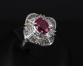Vintage 2.54ct Intense Red Ruby & 1.55ct Diamond Platinum Ring Size 6.25
