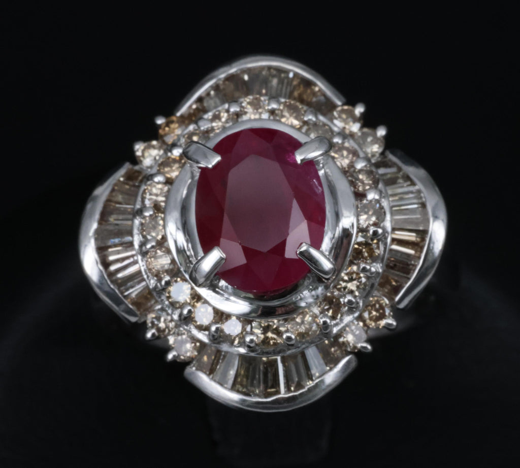Vintage 2.54ct Intense Red Ruby & 1.55ct Diamond Platinum Ring Size 6.25