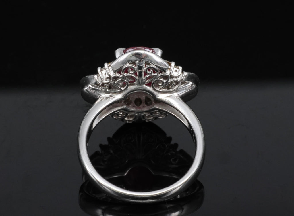 Vintage 2.54ct Intense Red Ruby & 1.55ct Diamond Platinum Ring Size 6.25