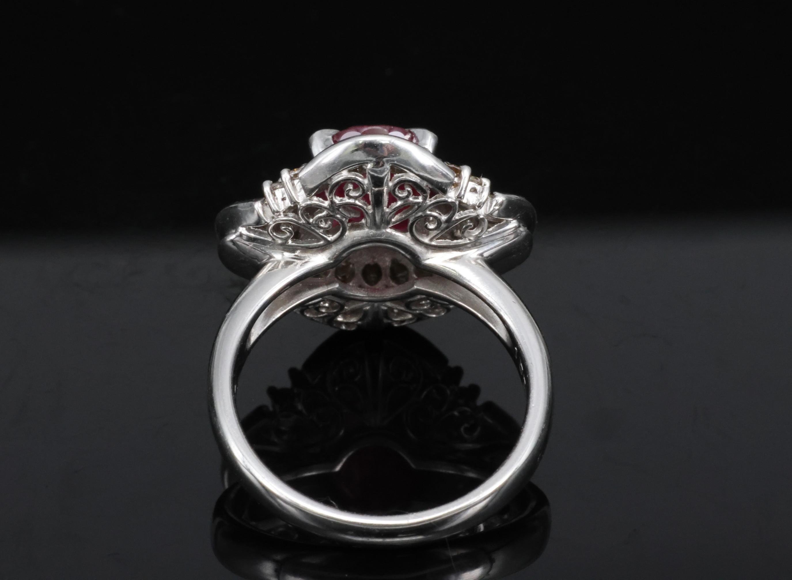 Vintage 2.54ct Intense Red Ruby & 1.55ct Diamond Platinum Ring Size 6.25