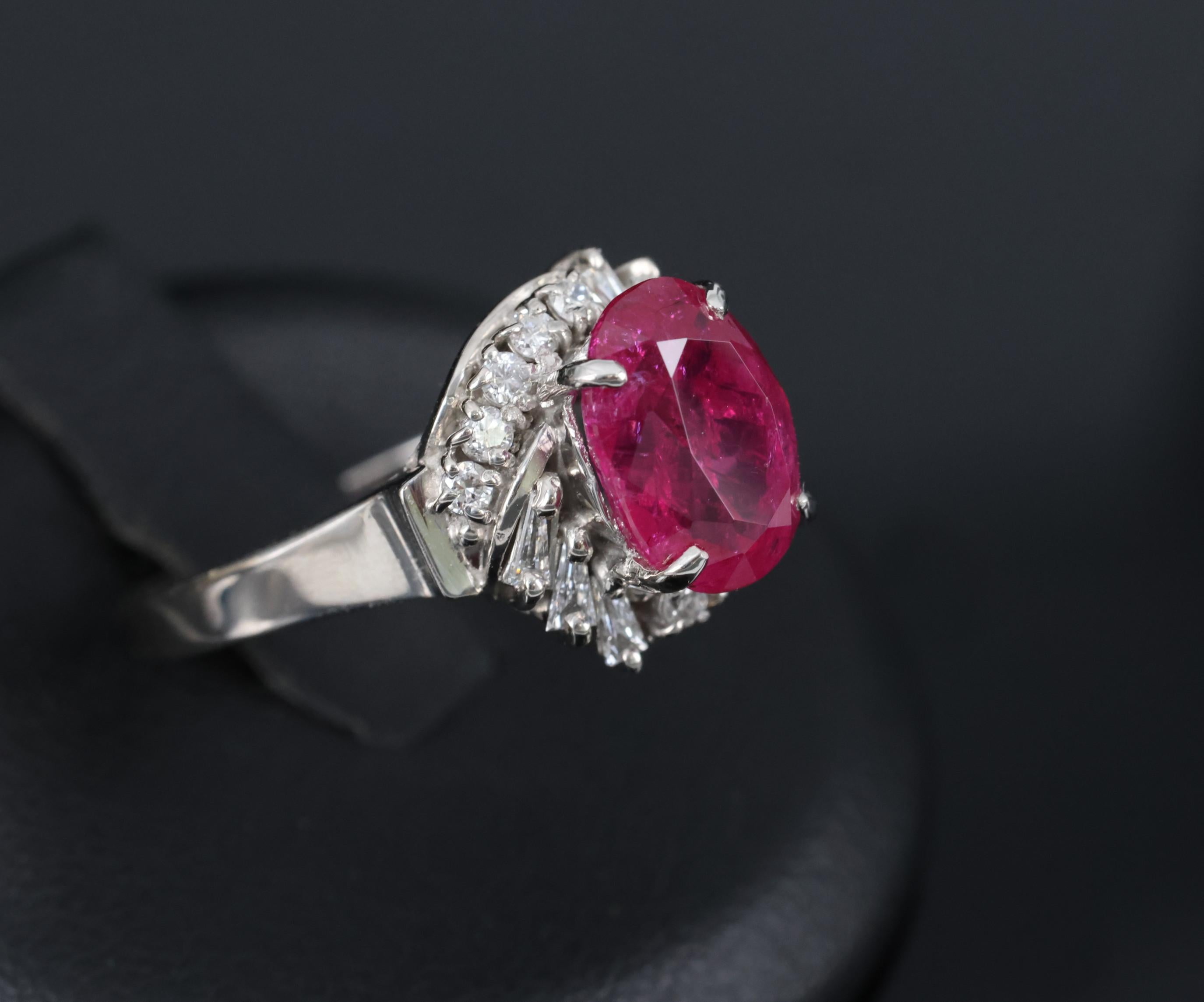 Rare 2.98ct GIA Burma NO HEAT Natural Ruby & 0.34ct Diamond Platinum Ring Size 6