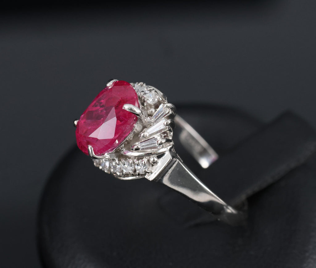 Rare 2.98ct GIA Burma NO HEAT Natural Ruby & 0.34ct Diamond Platinum Ring Size 6