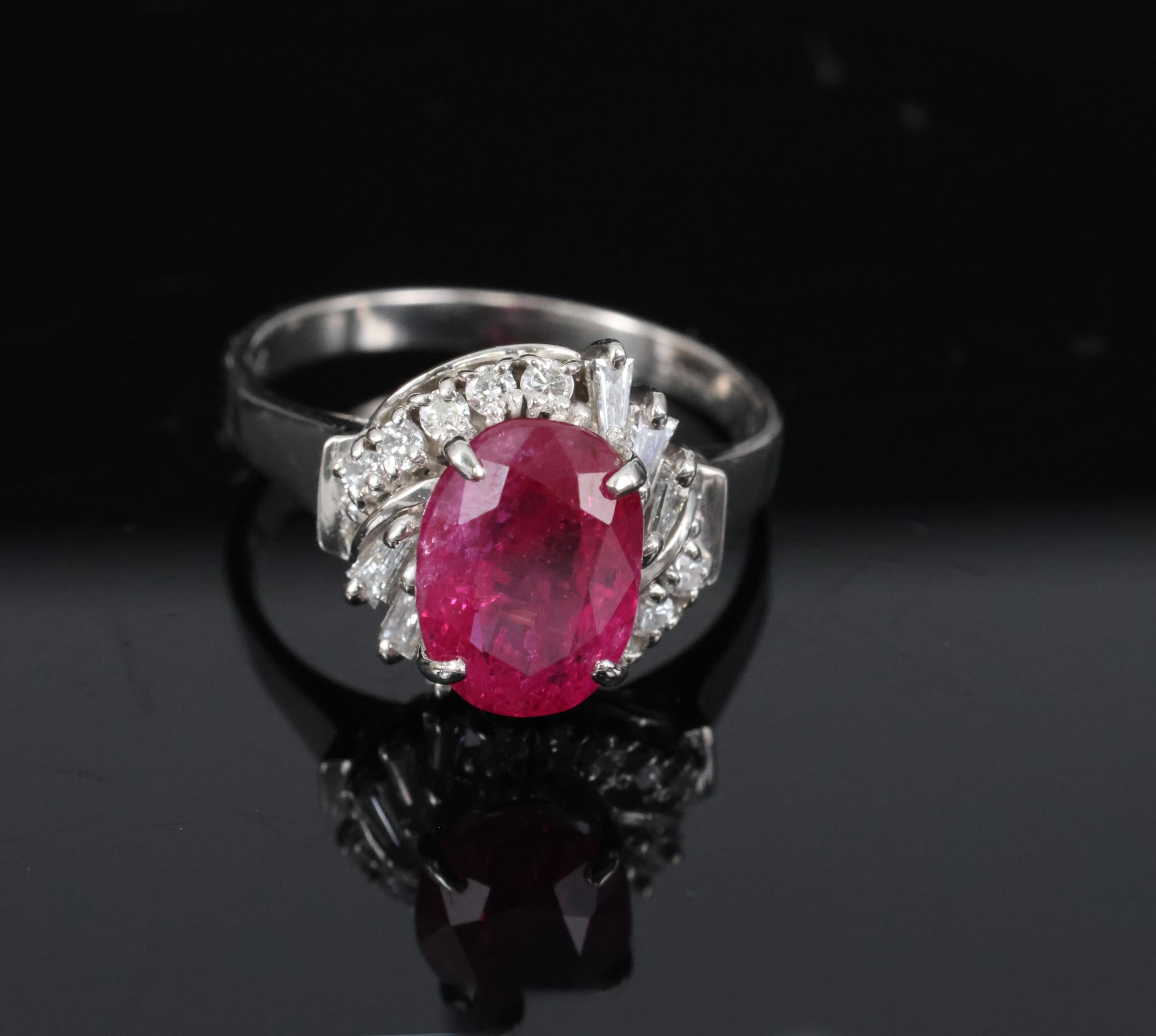 Rare 2.98ct GIA Burma NO HEAT Natural Ruby & 0.34ct Diamond Platinum Ring Size 6